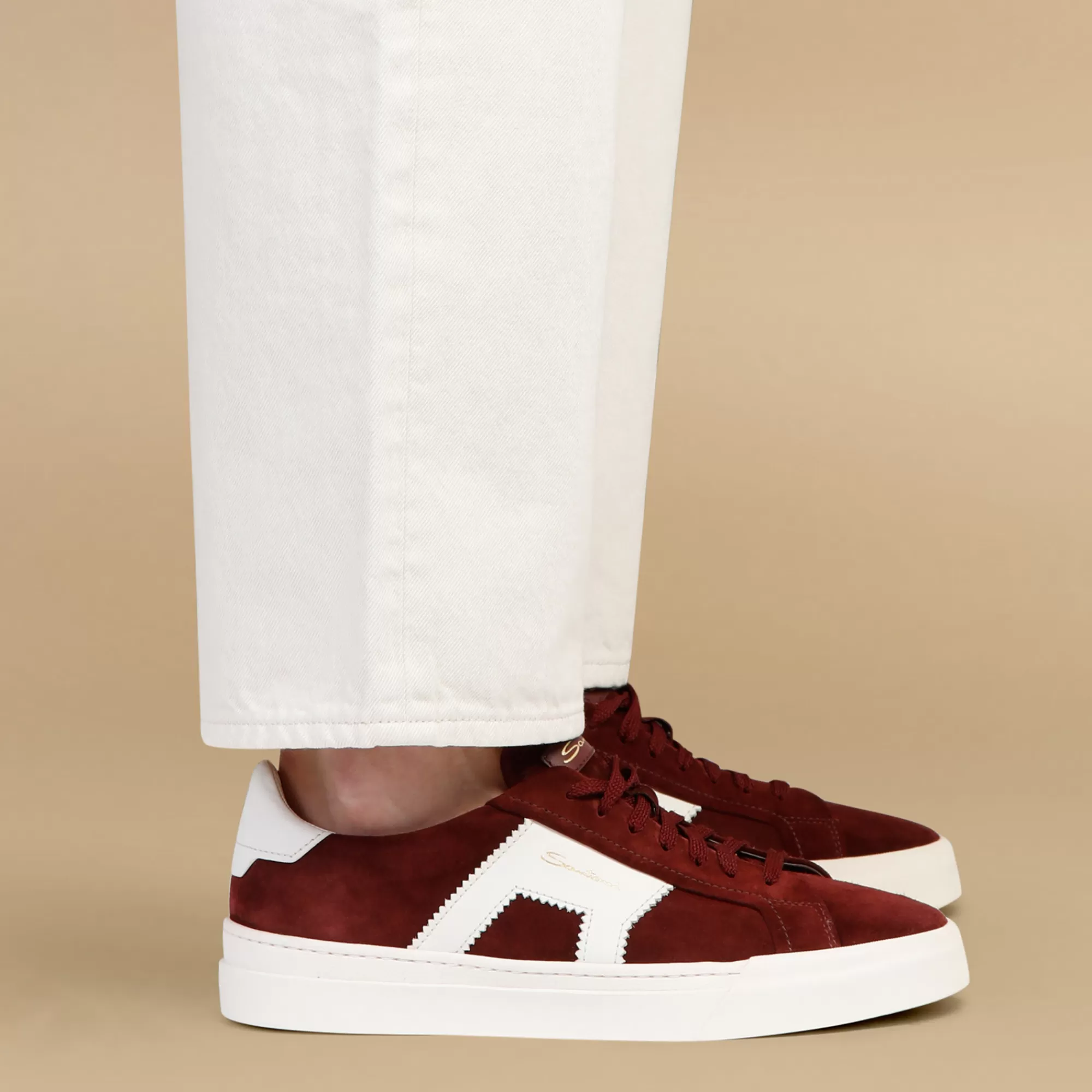 Best Double buckle sneaker da uomo in suede e pelle bordeaux e bianca Vedi tutte le calzature | Sneakers