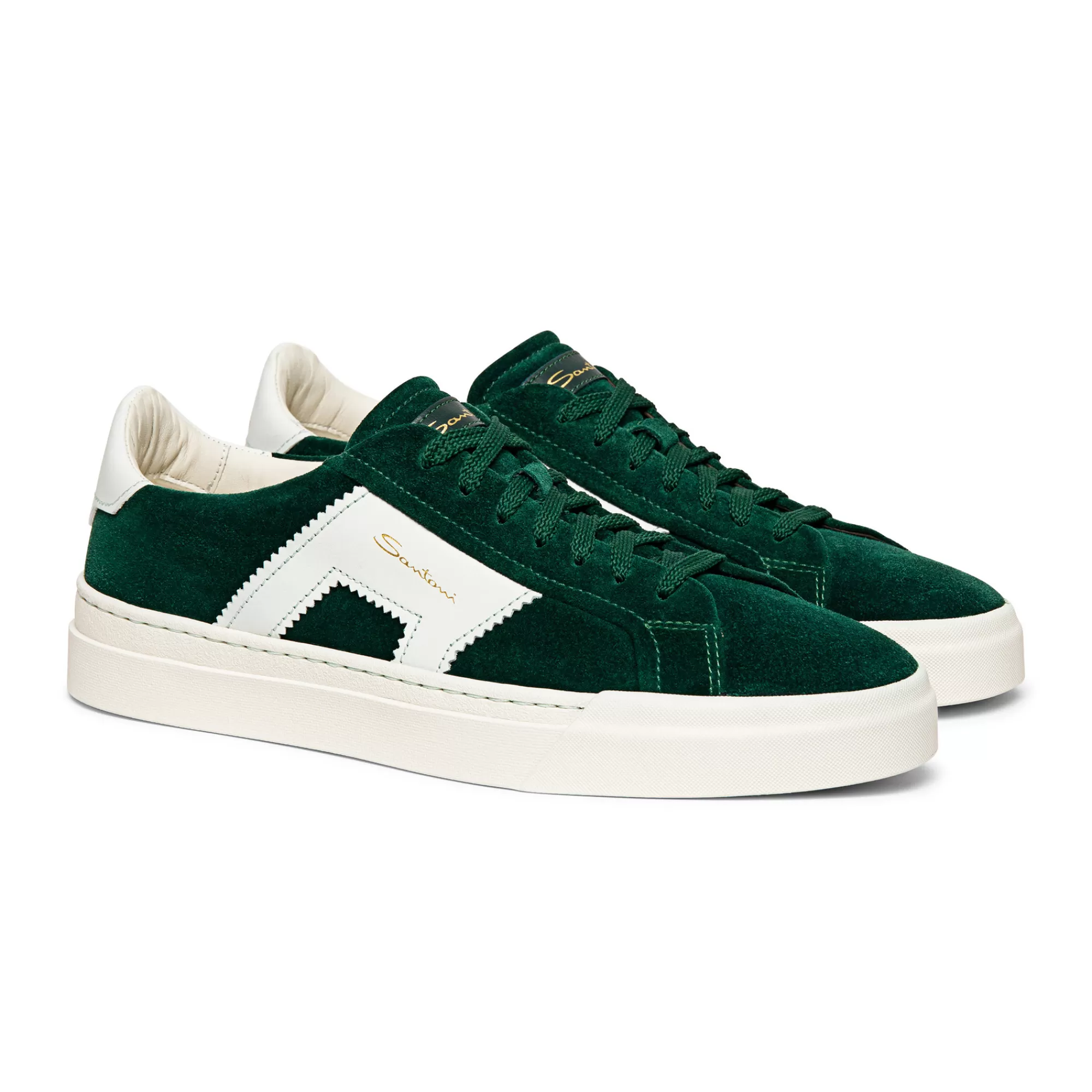 Cheap Double buckle sneaker da uomo in suede e pelle verde e bianca Vedi tutte le calzature | Sneakers