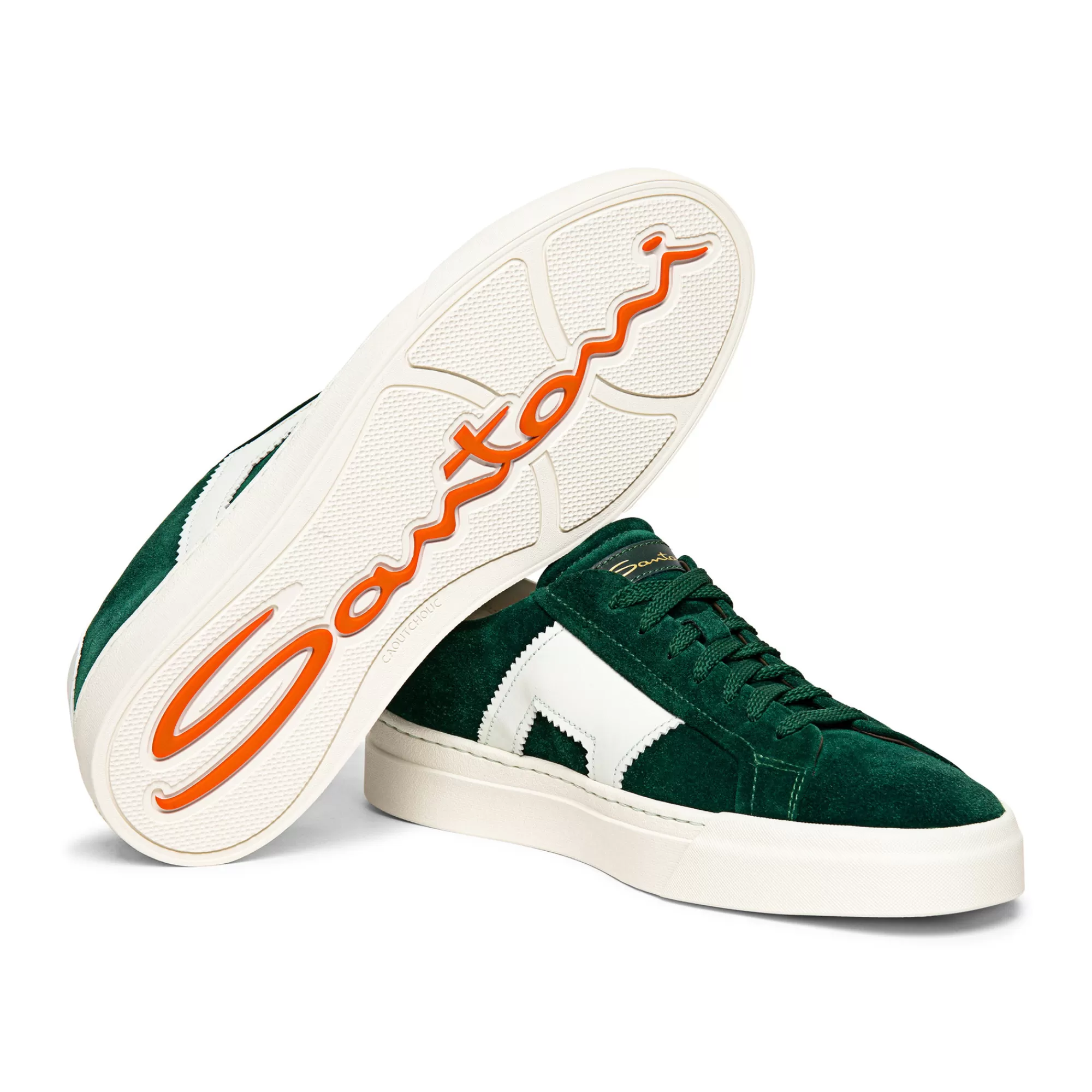 Cheap Double buckle sneaker da uomo in suede e pelle verde e bianca Vedi tutte le calzature | Sneakers