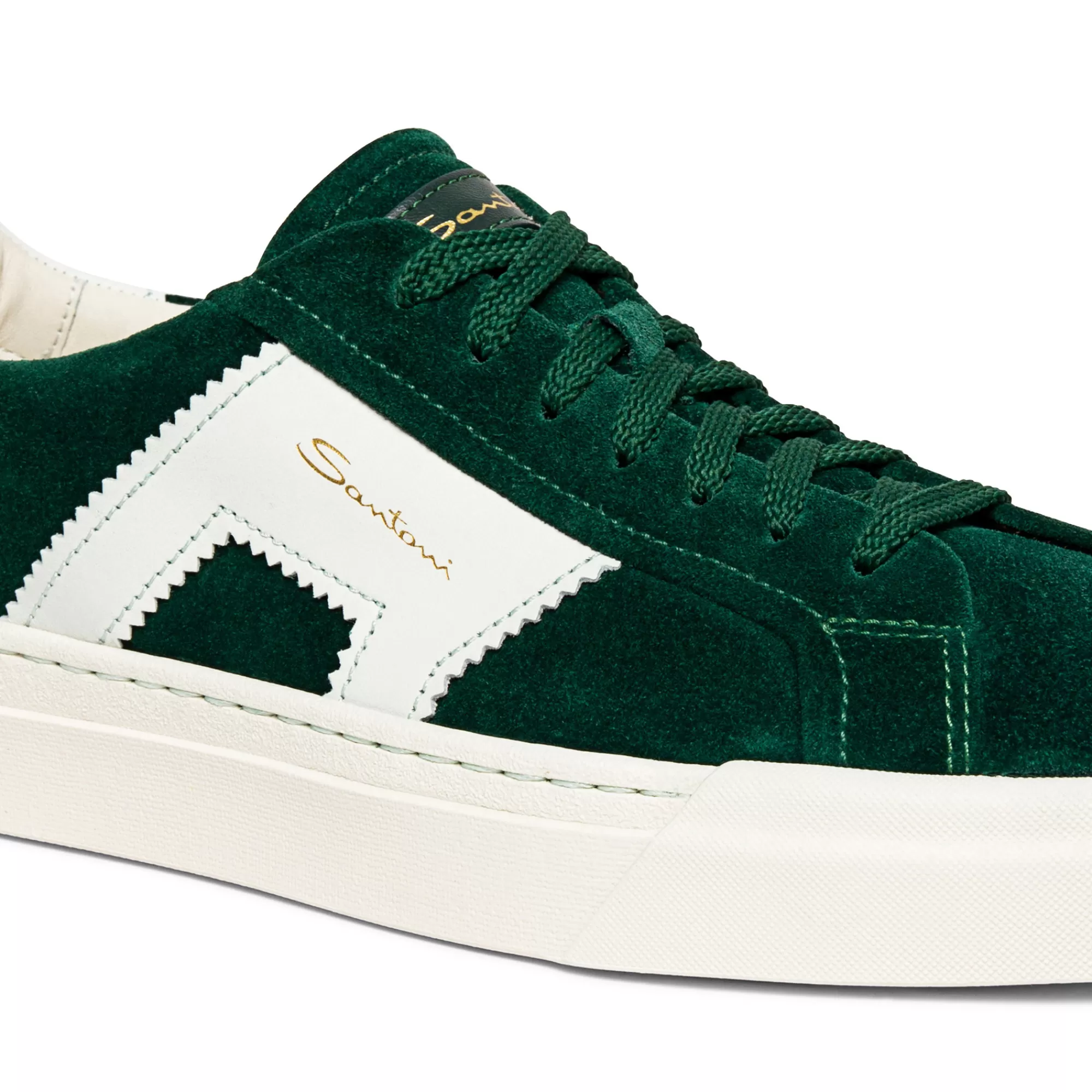 Cheap Double buckle sneaker da uomo in suede e pelle verde e bianca Vedi tutte le calzature | Sneakers