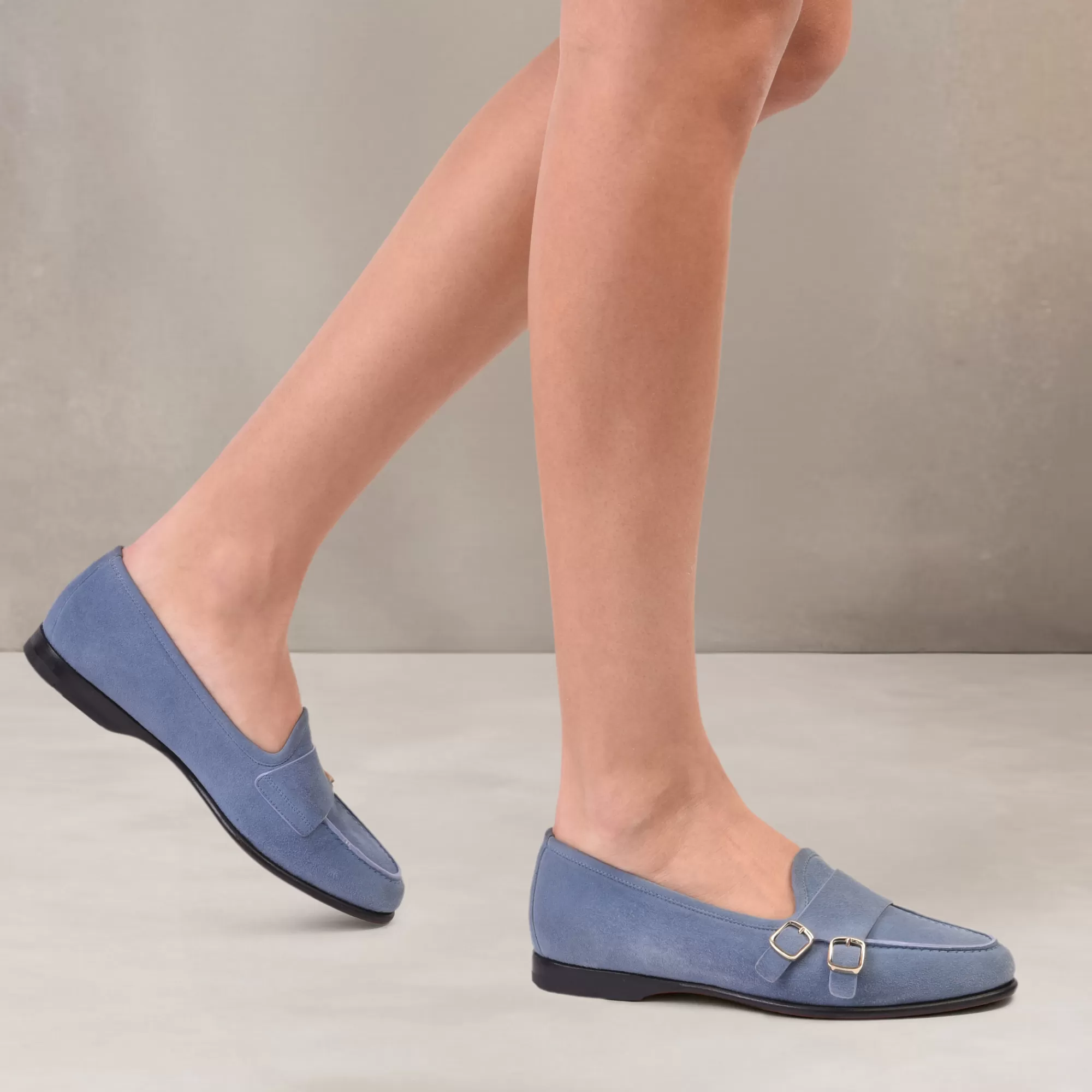 Cheap Mocassino Andrea doppia fibbia da donna in suede azzurro Vedi tutte le calzature | Scarpe basse