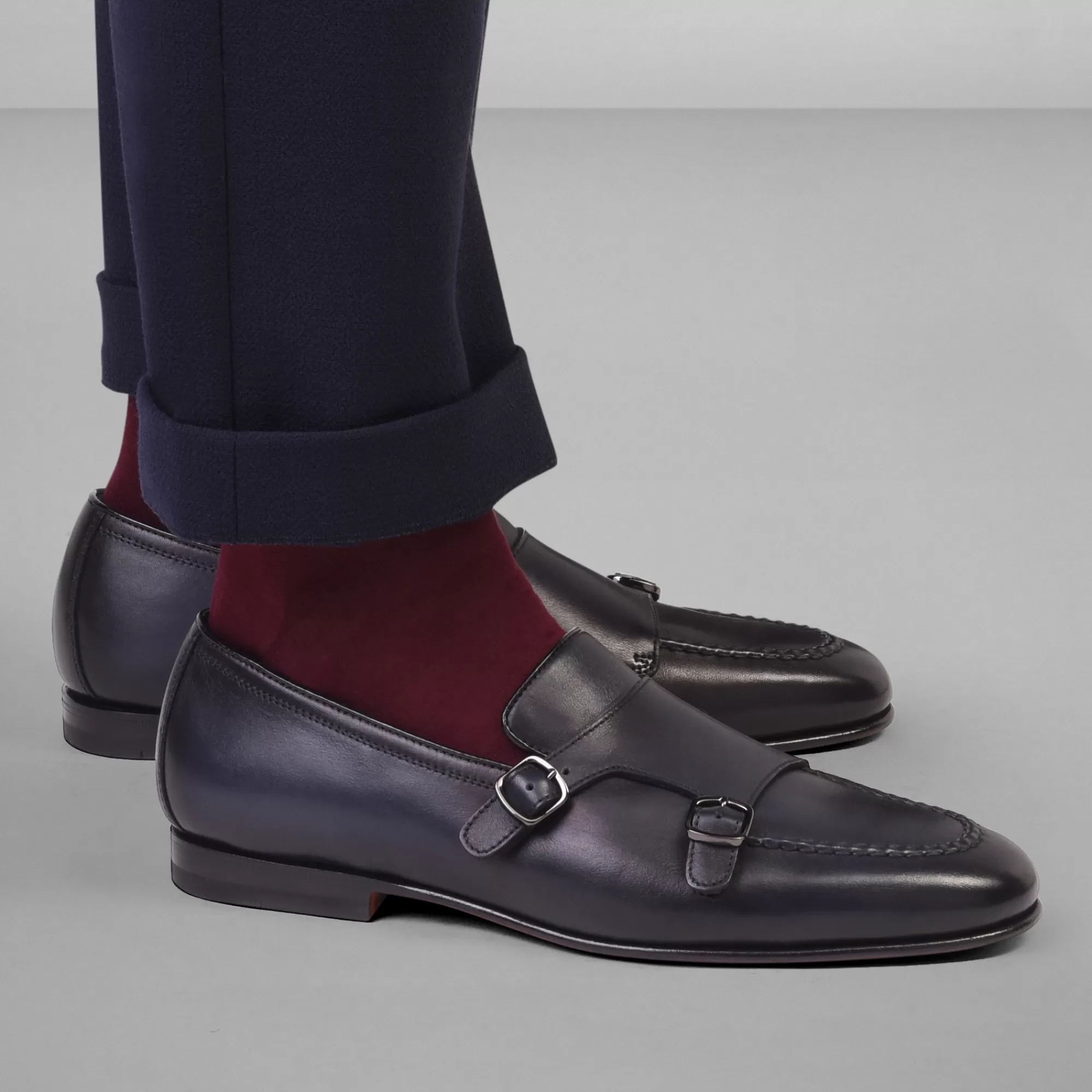 Outlet Mocassino con doppia fibbia da uomo in pelle anticata blu | SUGGERIMENTI Vedi tutte le calzature | Doppia Fibbia