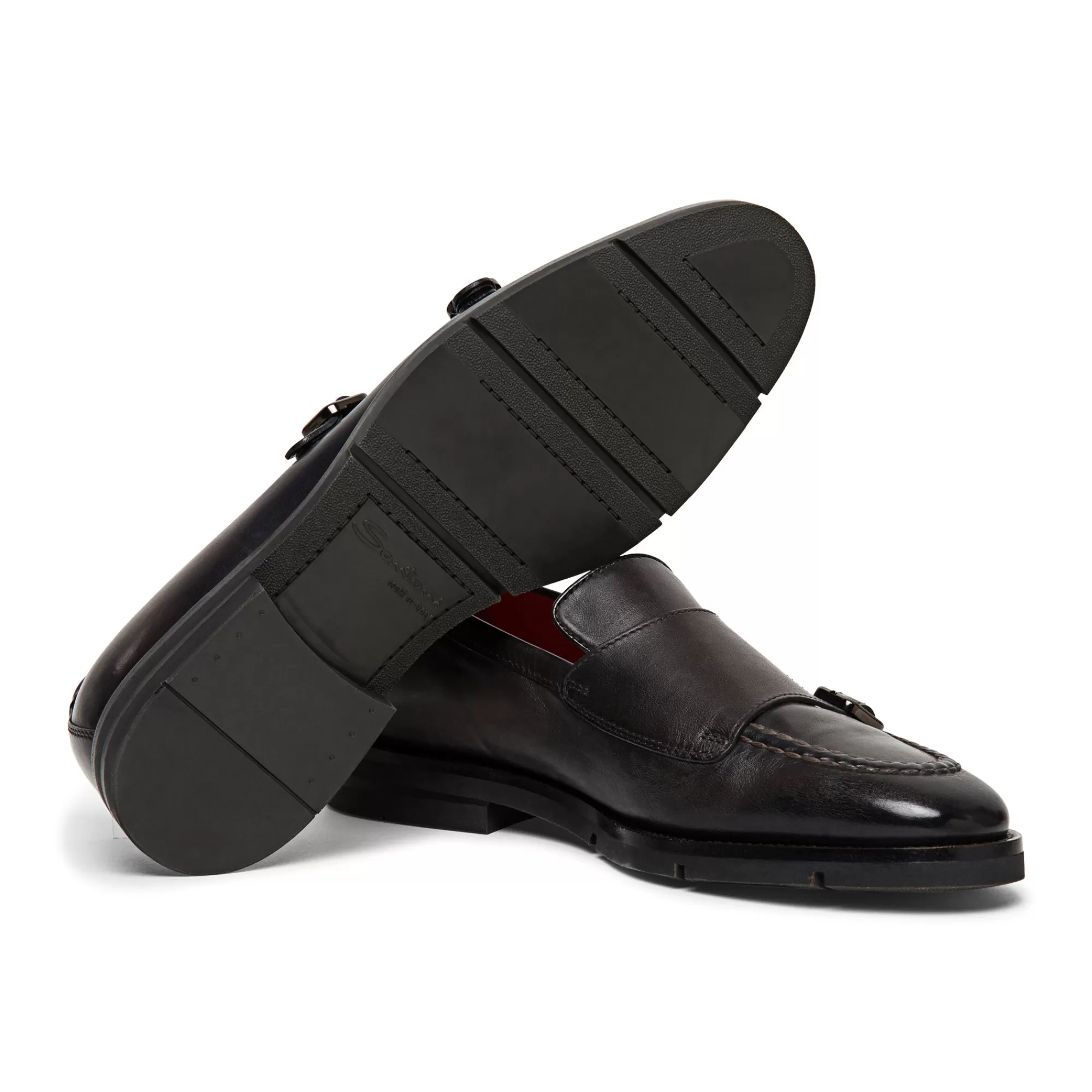 Clearance Mocassino con doppia fibbia da uomo in pelle anticata grigia | SUGGERIMENTI Vedi tutte le calzature | Doppia Fibbia