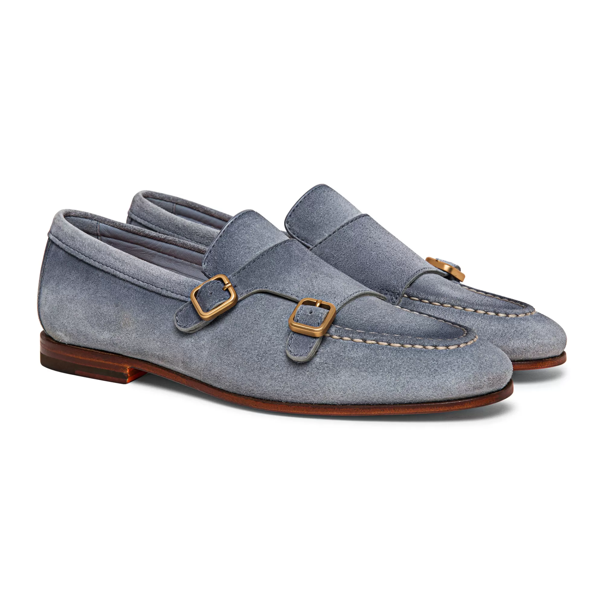 Best Sale Mocassino con doppia fibbia da uomo in suede azzurro Vedi tutte le calzature | Doppia Fibbia