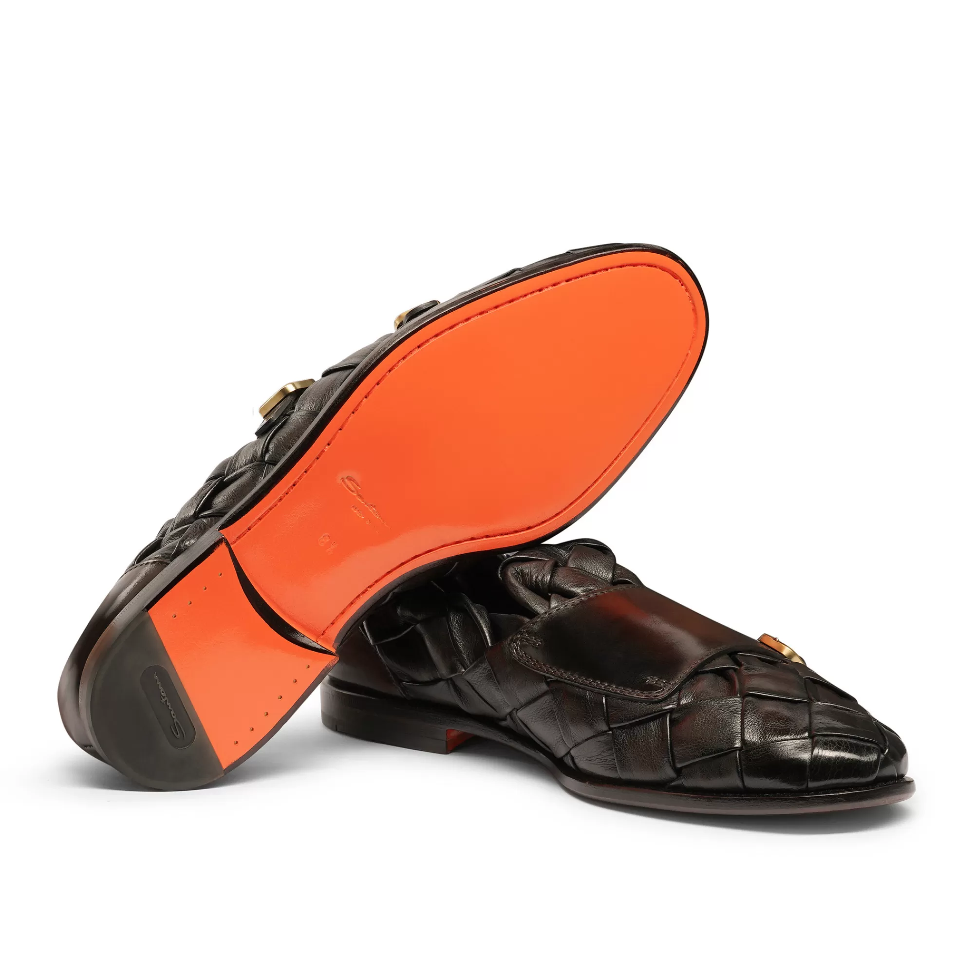 Online Mocassino con doppia fibbia e tomaia intrecciata in pelle anticata marrone | SUGGERIMENTI Vedi tutte le calzature | Doppia Fibbia