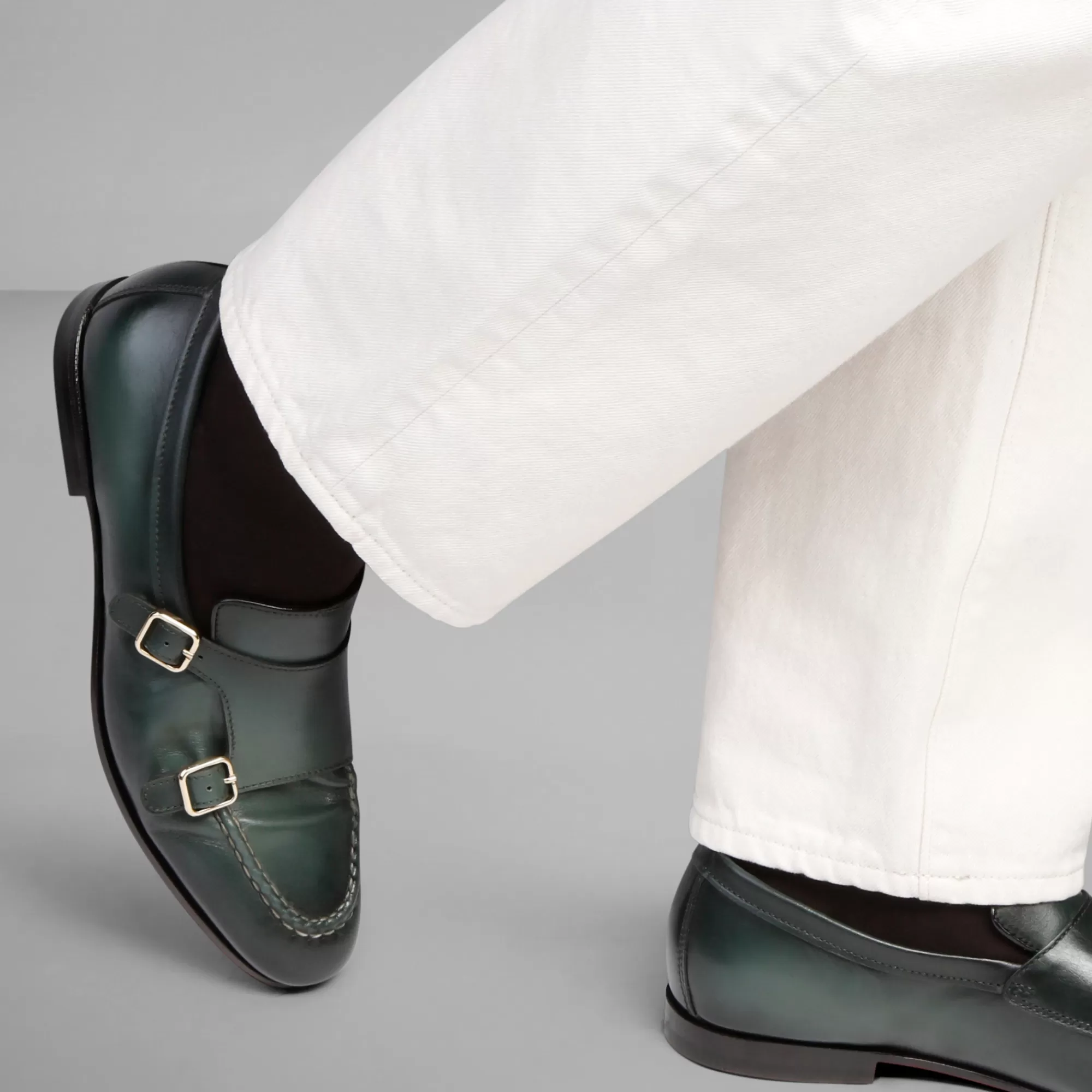Sale Mocassino doppia fibbia da uomo in pelle verde Vedi tutte le calzature | Doppia Fibbia