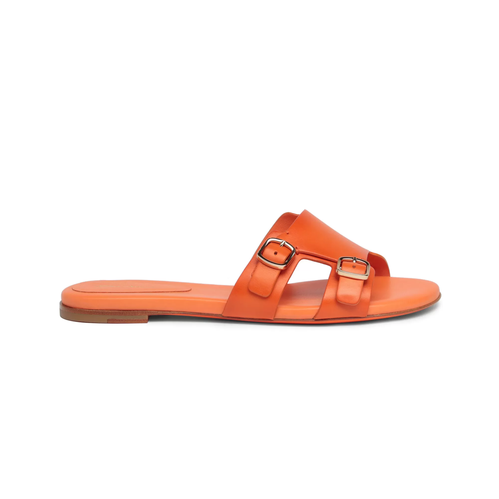 Clearance Sandalo slide con doppia fibbia in pelle arancione Vedi tutte le calzature | Sandali