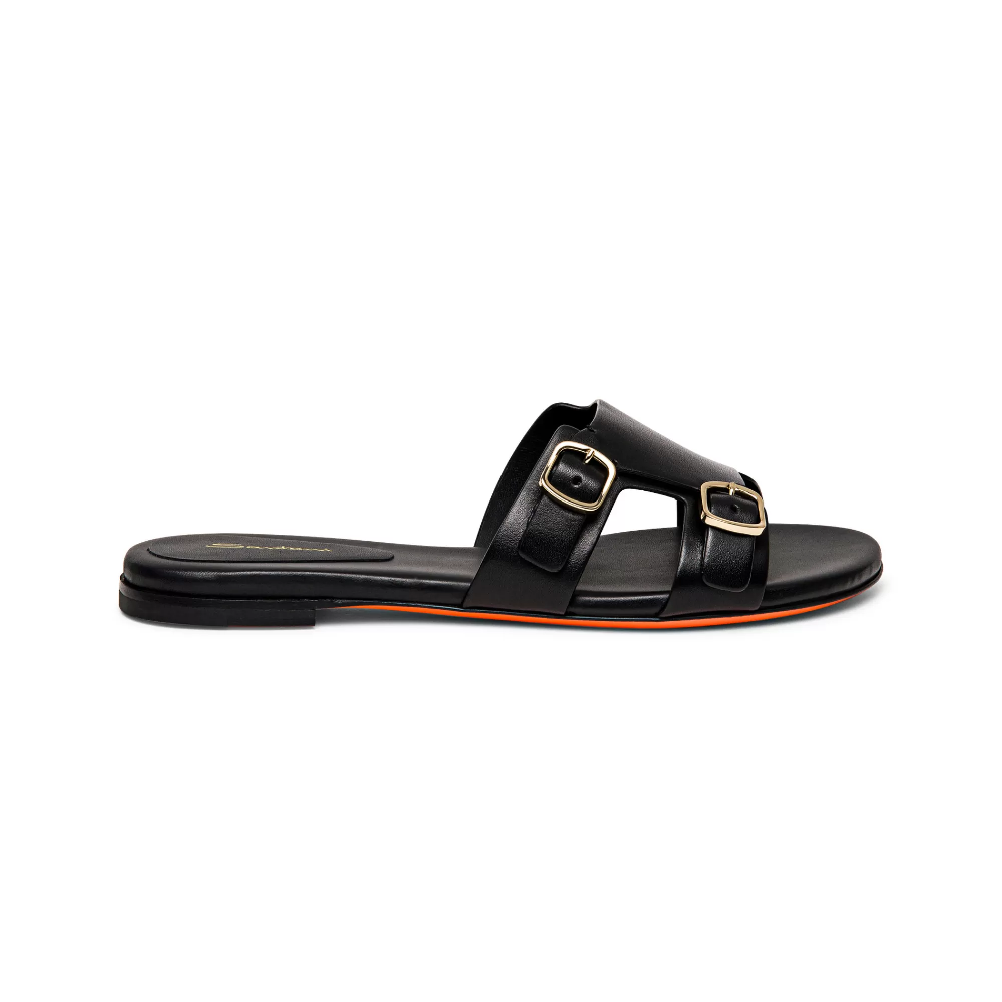 Fashion Sandalo slide con doppia fibbia in pelle nera Vedi tutte le calzature | Sandali