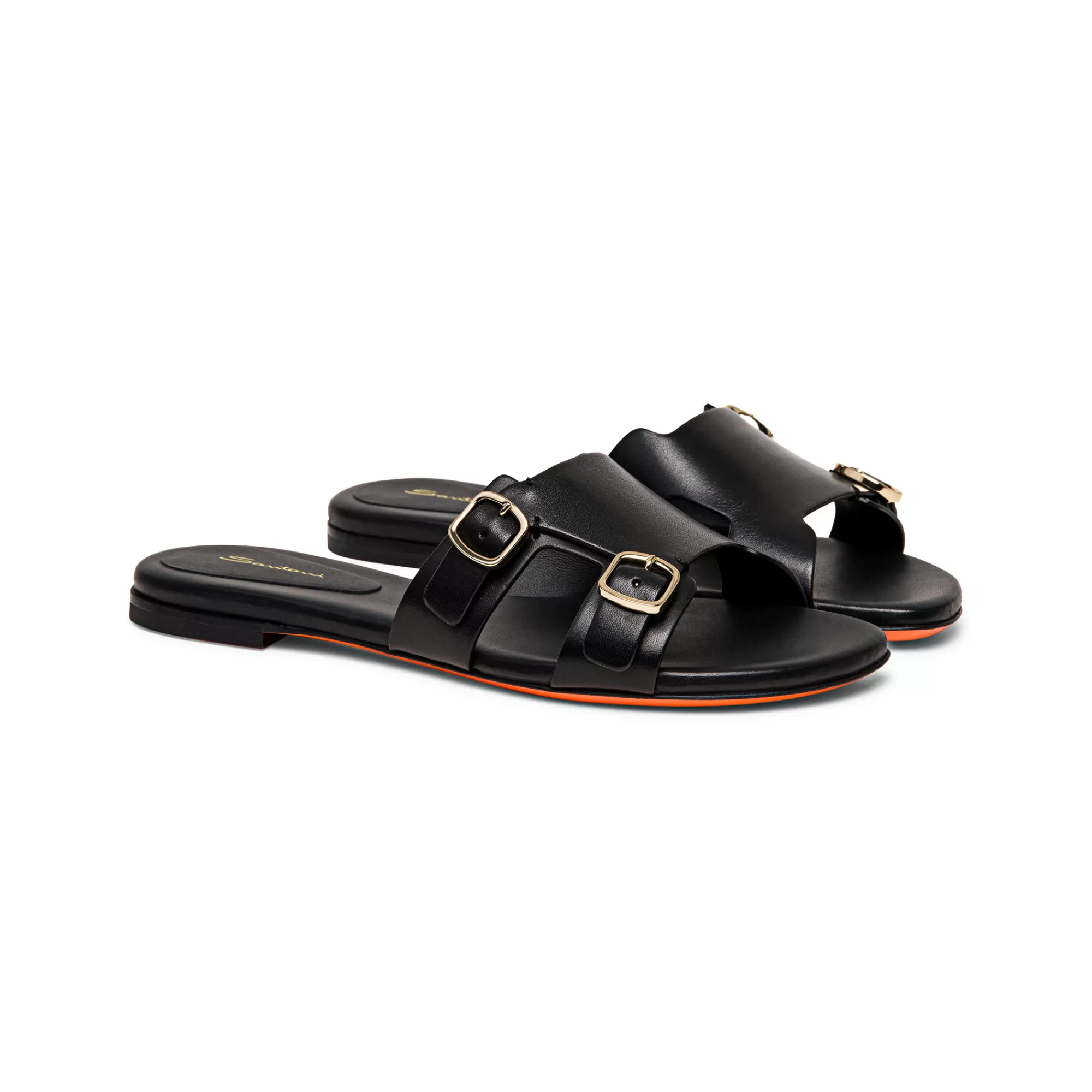 Fashion Sandalo slide con doppia fibbia in pelle nera Vedi tutte le calzature | Sandali