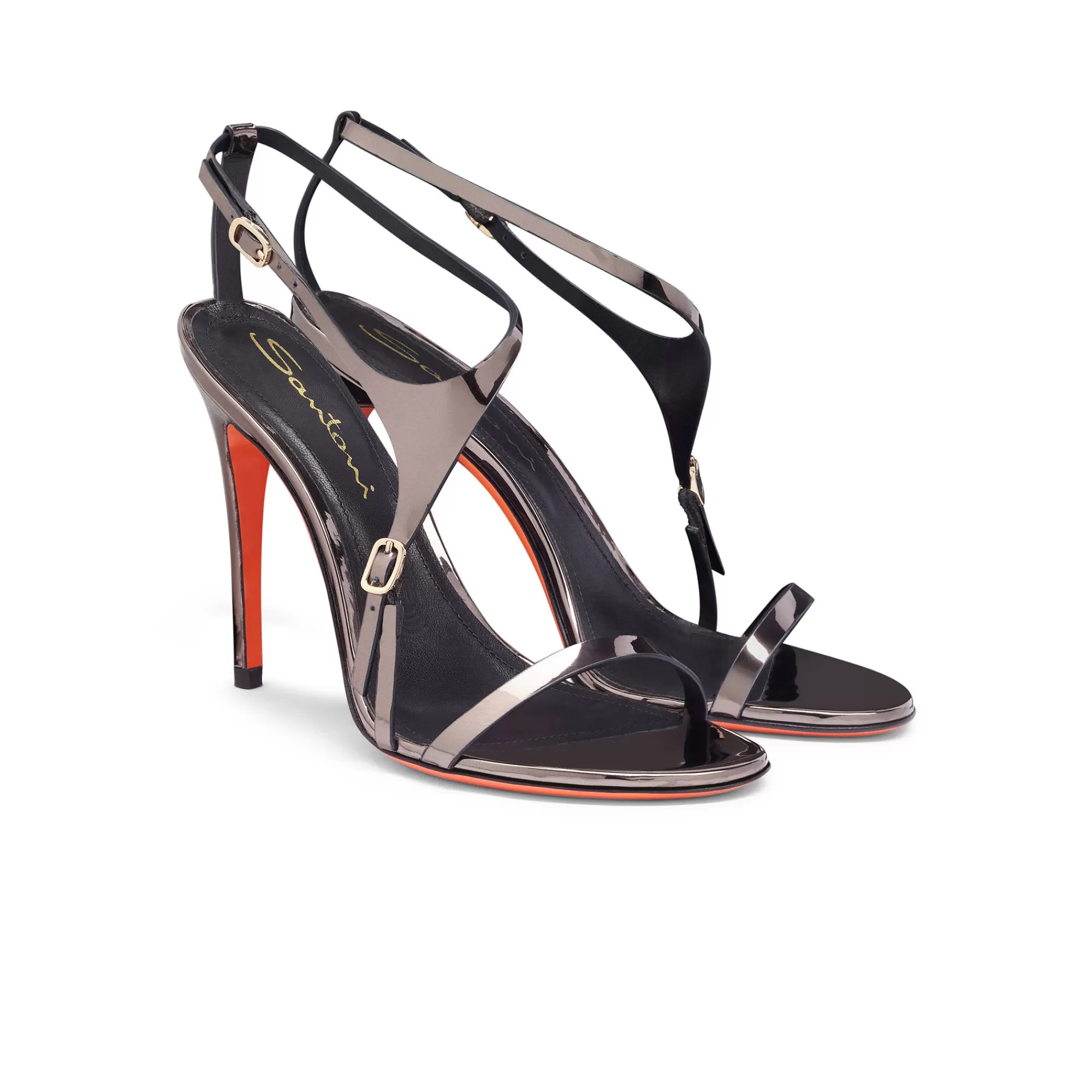 Store Sandalo tacco alto da donna in materiale specchiato color piombo Vedi tutte le calzature | Sandali