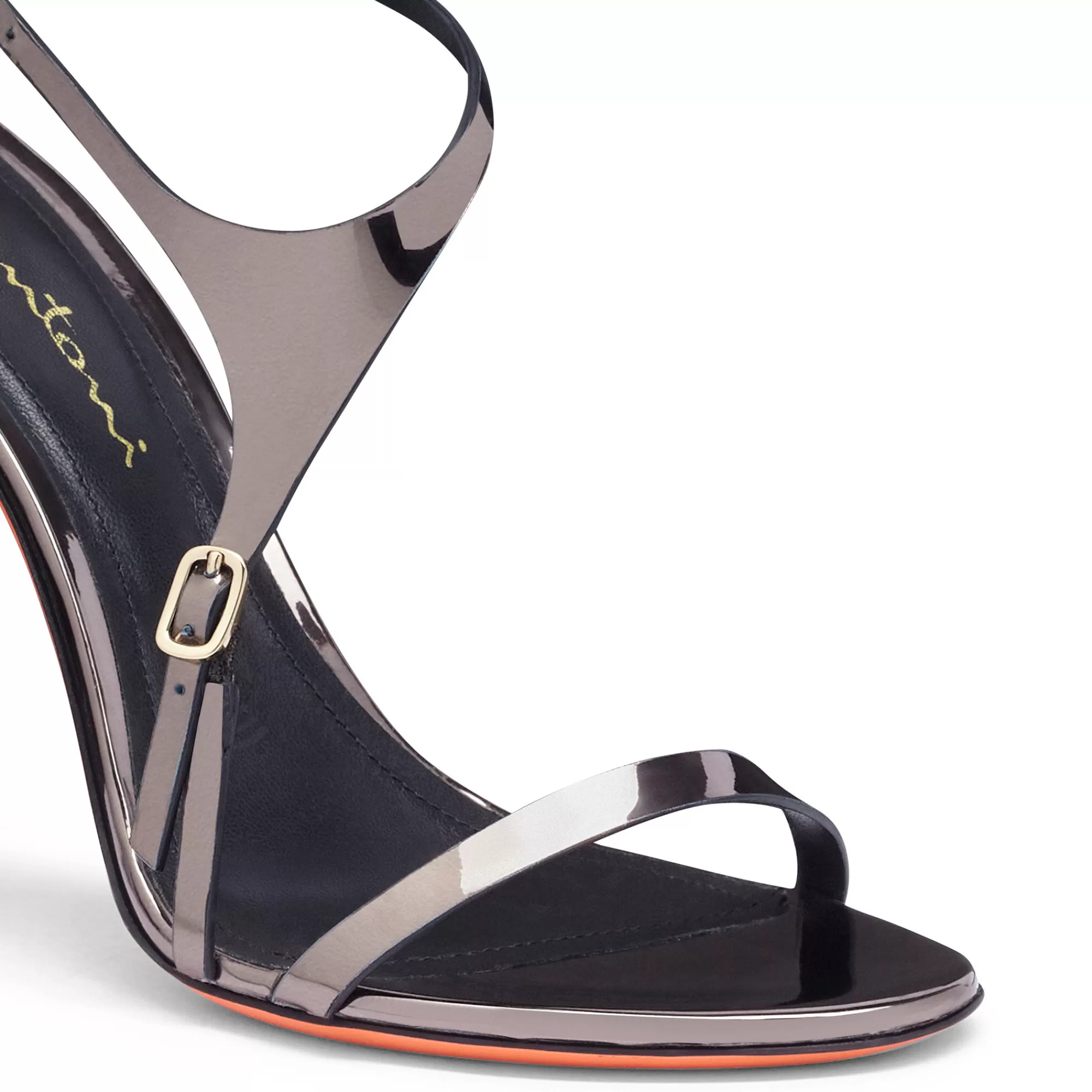 Store Sandalo tacco alto da donna in materiale specchiato color piombo Vedi tutte le calzature | Sandali
