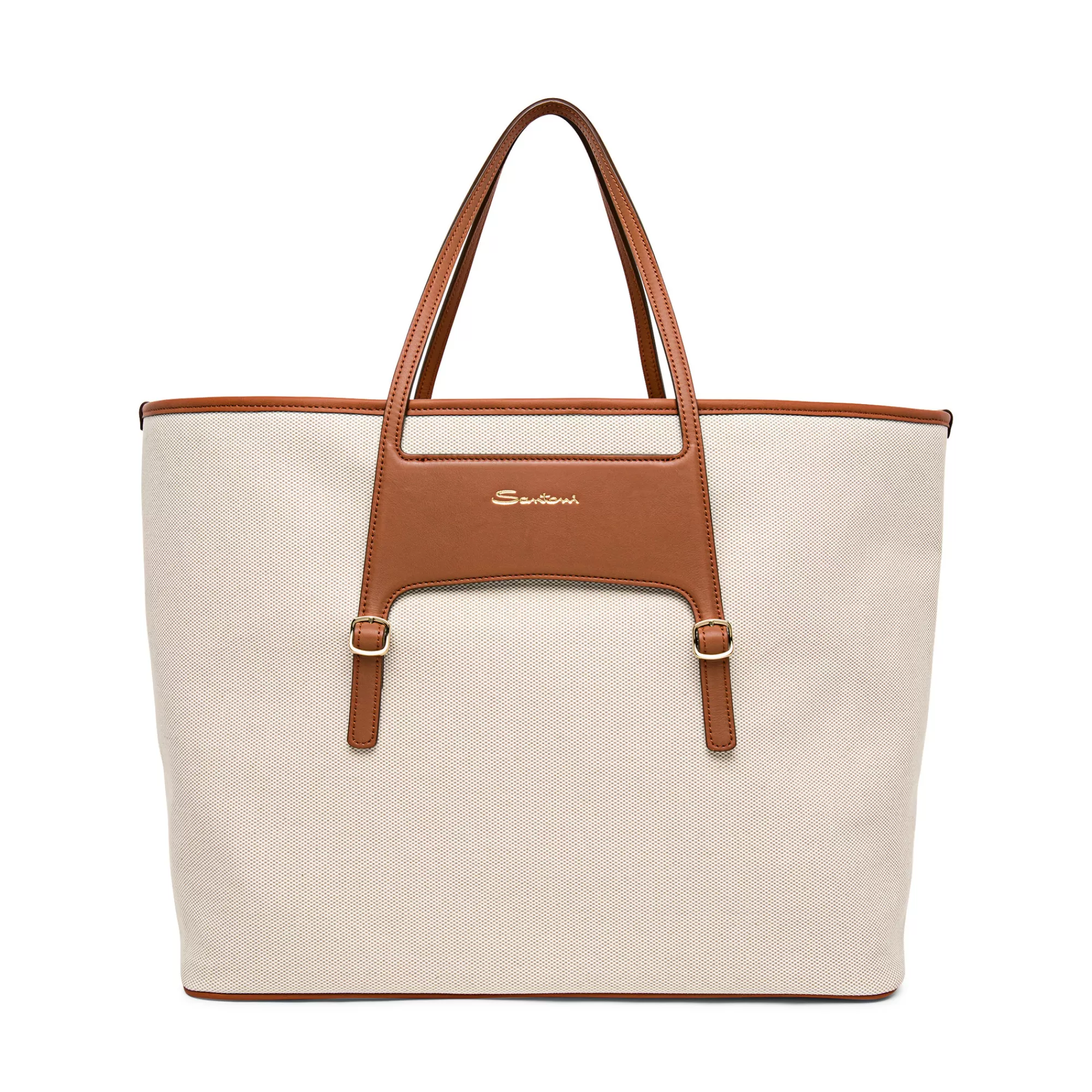 New Shopping bag in canvas e pelle marrone Borse