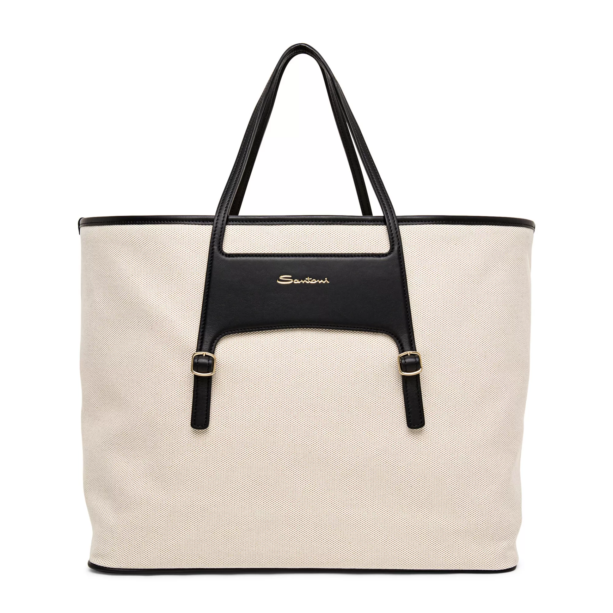 Discount Shopping bag in canvas e pelle nera Borse