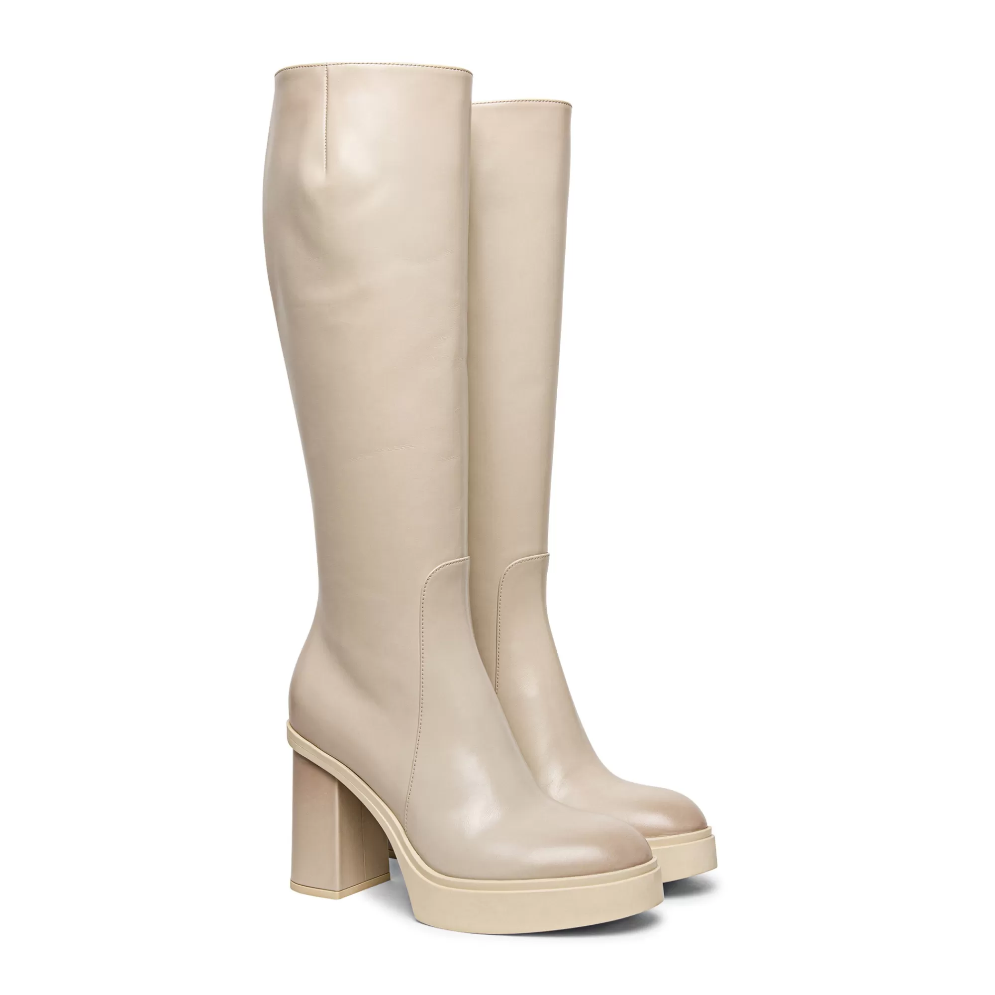 Store Stivale tacco alto da donna in pelle beige Vedi tutte le calzature | Stivali & Stivaletti