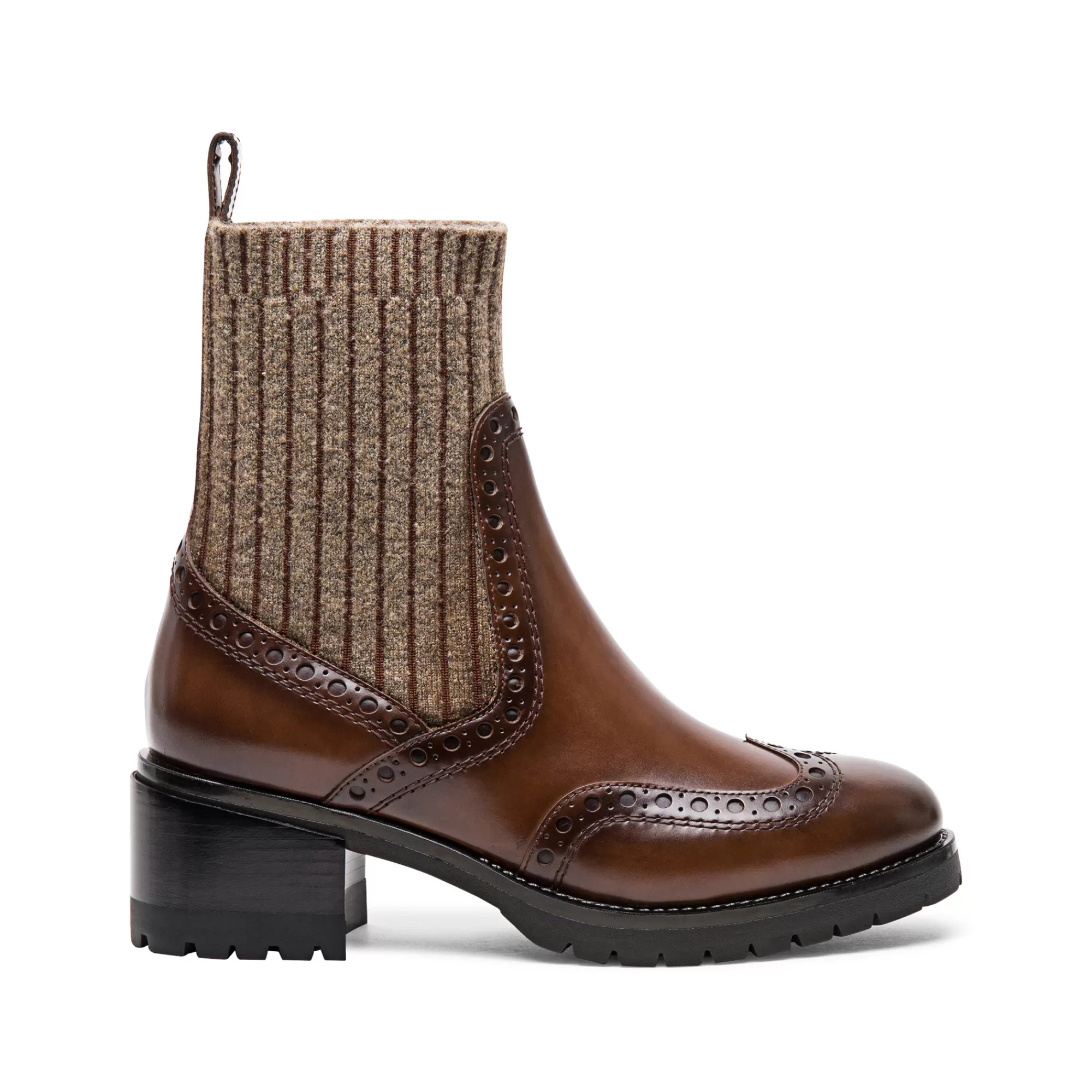 Best Stivaletto tacco basso brogue con calzino da donna in pelle marrone | SUGGERIMENTI Vedi tutte le calzature | Stivali & Stivaletti