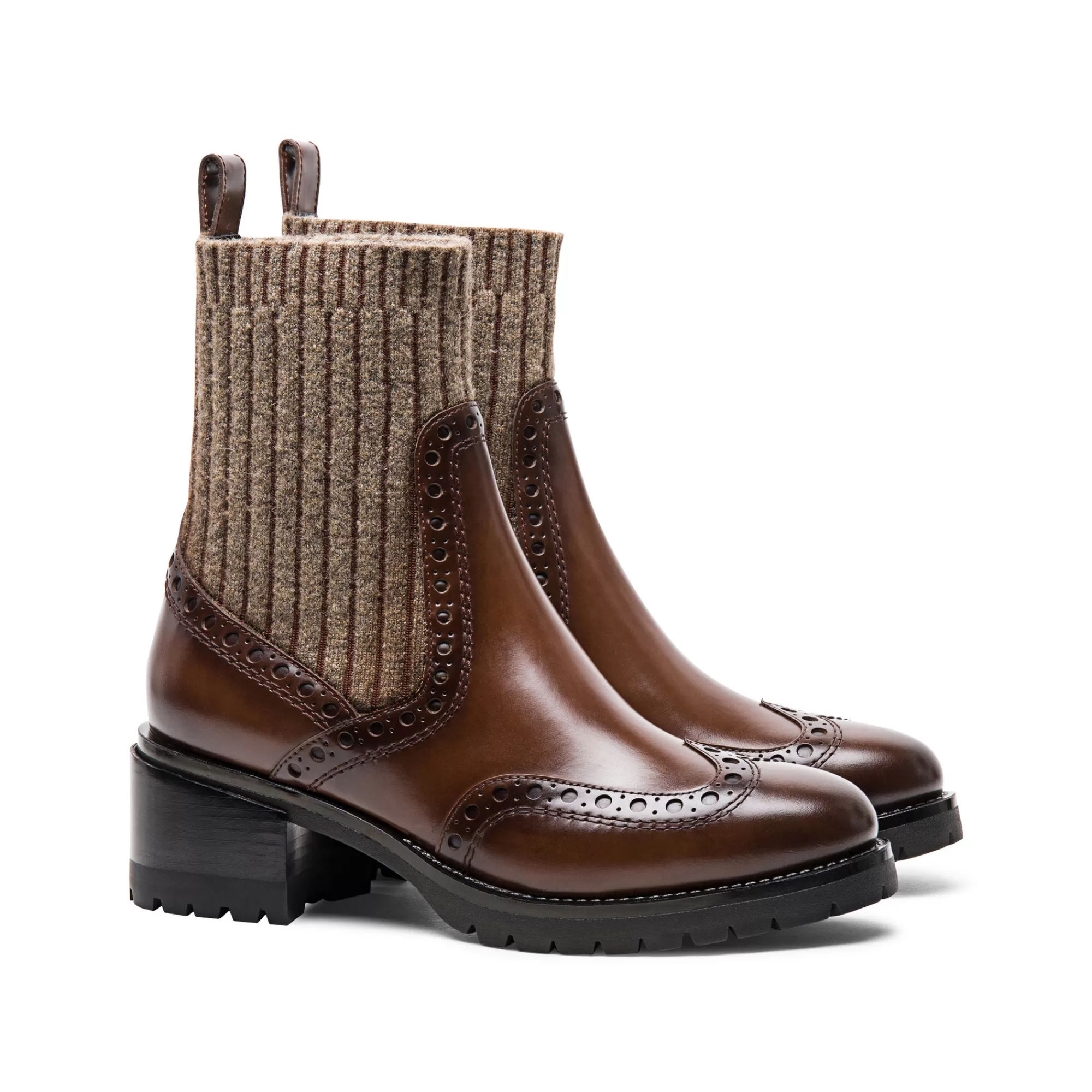 Best Stivaletto tacco basso brogue con calzino da donna in pelle marrone | SUGGERIMENTI Vedi tutte le calzature | Stivali & Stivaletti