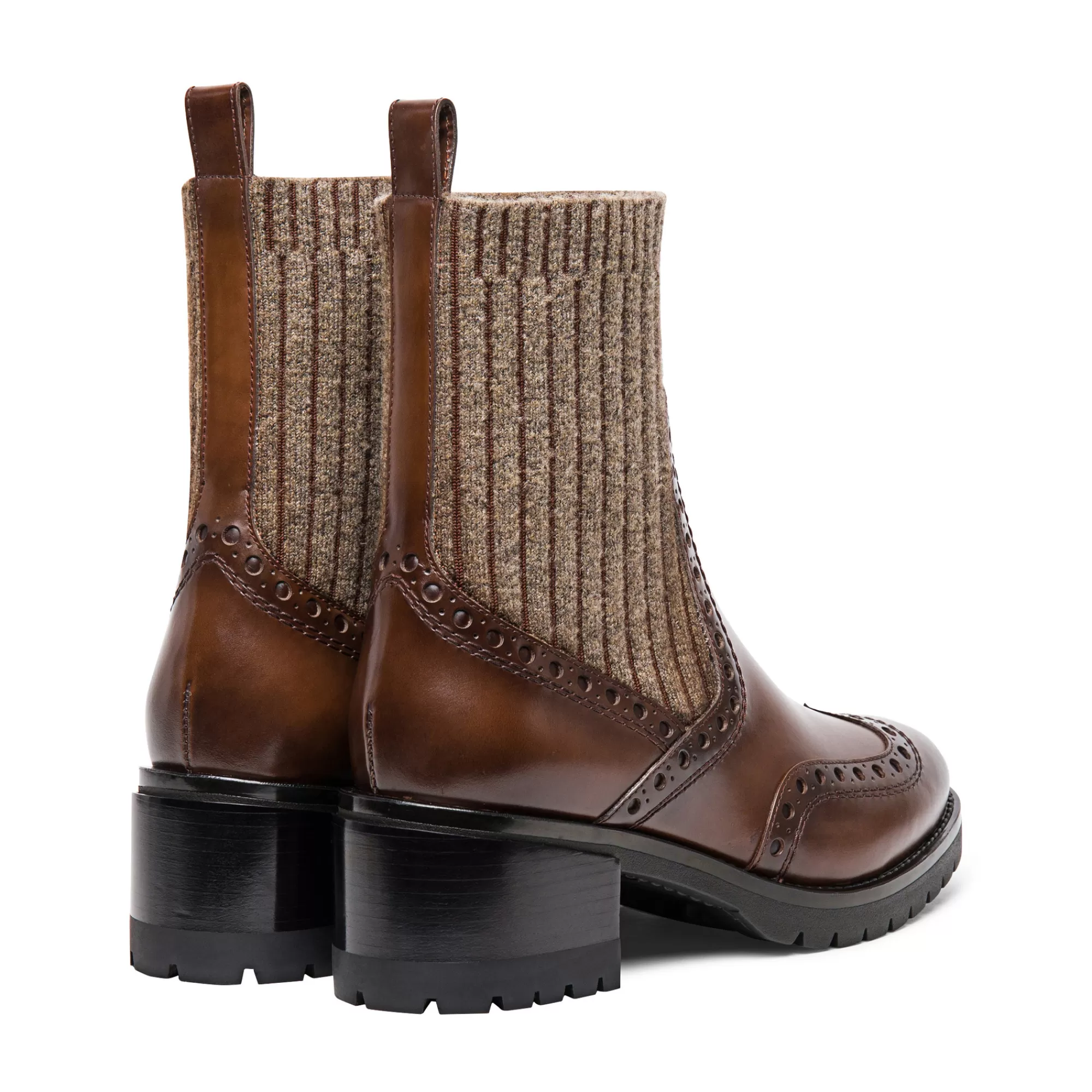 Best Stivaletto tacco basso brogue con calzino da donna in pelle marrone | SUGGERIMENTI Vedi tutte le calzature | Stivali & Stivaletti