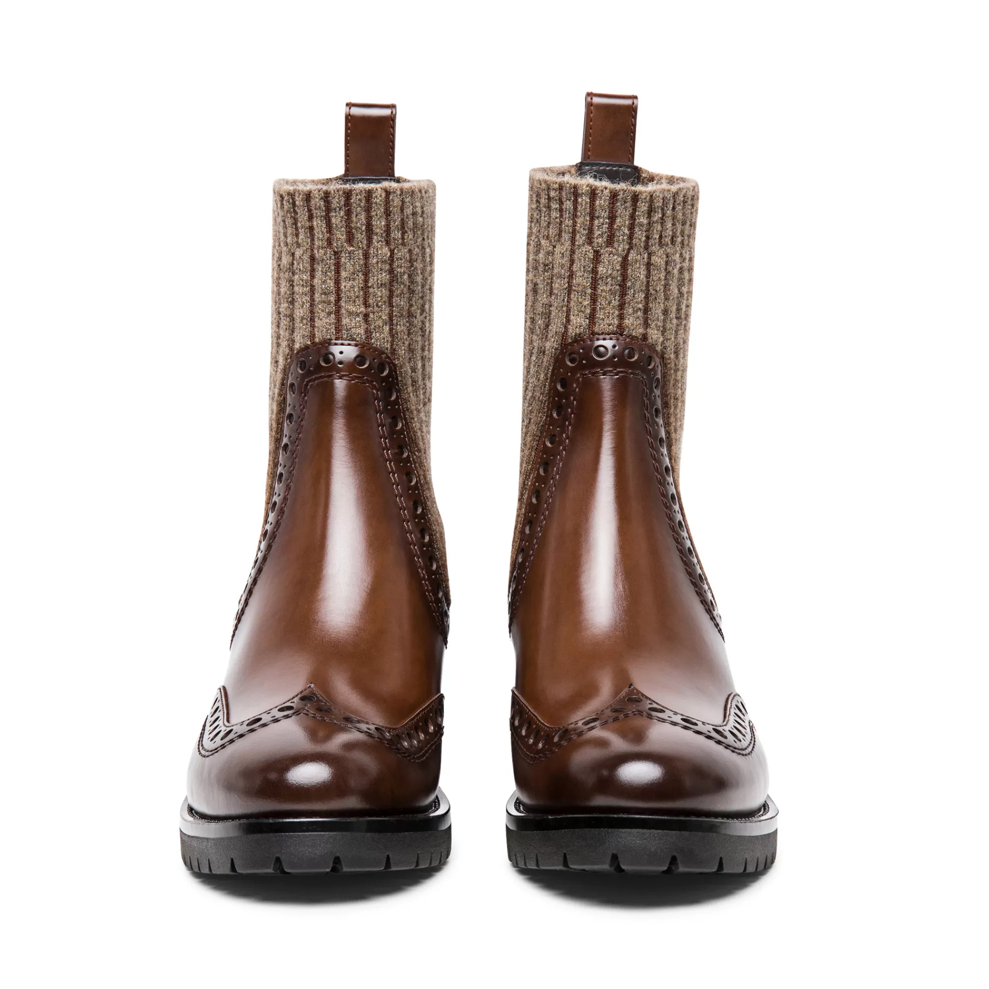 Best Stivaletto tacco basso brogue con calzino da donna in pelle marrone | SUGGERIMENTI Vedi tutte le calzature | Stivali & Stivaletti
