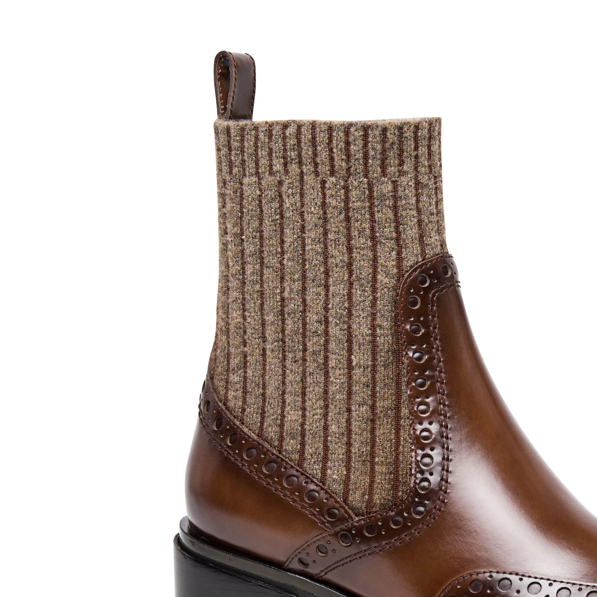 Best Stivaletto tacco basso brogue con calzino da donna in pelle marrone | SUGGERIMENTI Vedi tutte le calzature | Stivali & Stivaletti