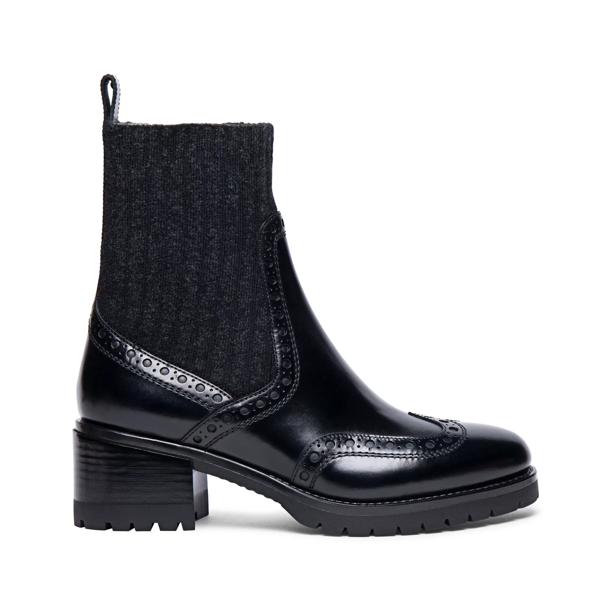 Cheap Stivaletto tacco basso brogue con calzino da donna in pelle nera | SUGGERIMENTI Vedi tutte le calzature | Stivali & Stivaletti