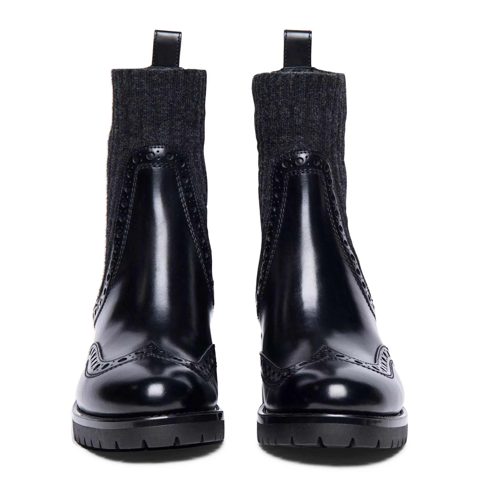 Cheap Stivaletto tacco basso brogue con calzino da donna in pelle nera | SUGGERIMENTI Vedi tutte le calzature | Stivali & Stivaletti