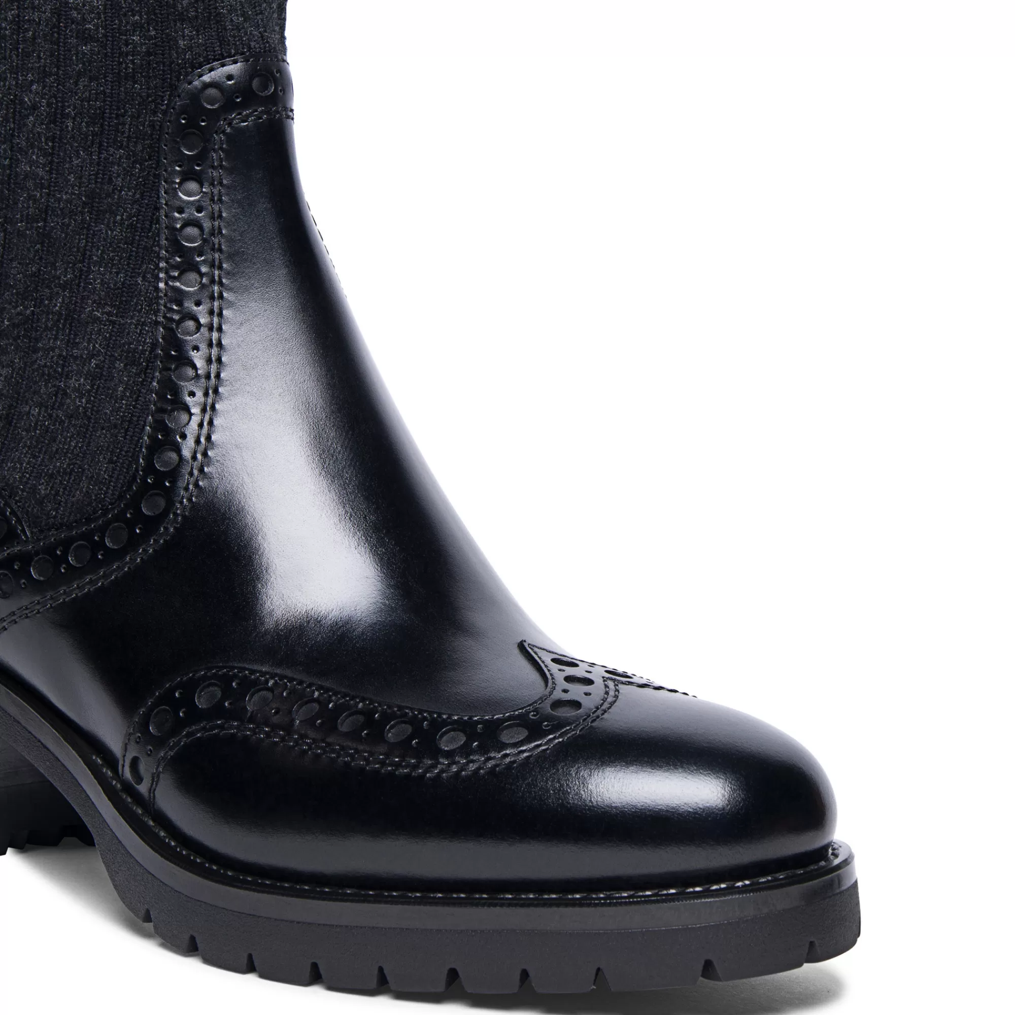 Cheap Stivaletto tacco basso brogue con calzino da donna in pelle nera | SUGGERIMENTI Vedi tutte le calzature | Stivali & Stivaletti