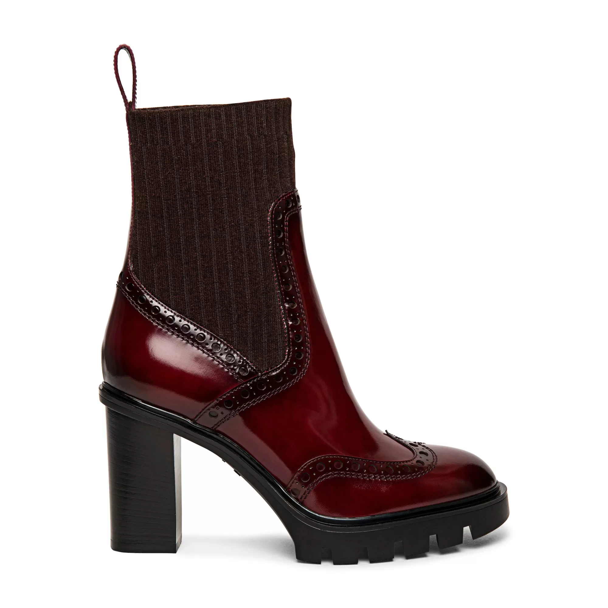 Cheap Stivaletto tacco medio brogue con calzino da donna in pelle bordeaux Vedi tutte le calzature | Stivali & Stivaletti