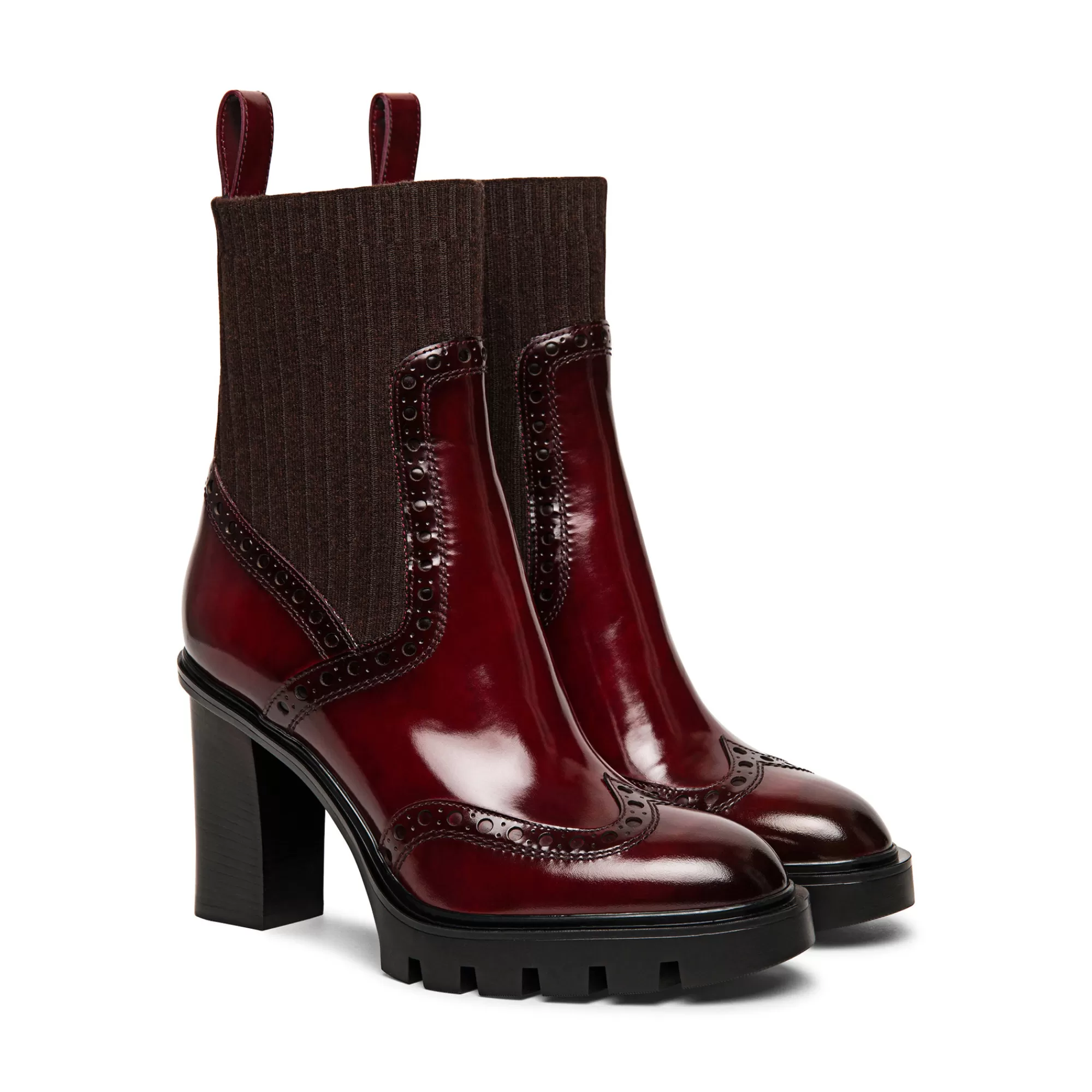 Cheap Stivaletto tacco medio brogue con calzino da donna in pelle bordeaux Vedi tutte le calzature | Stivali & Stivaletti
