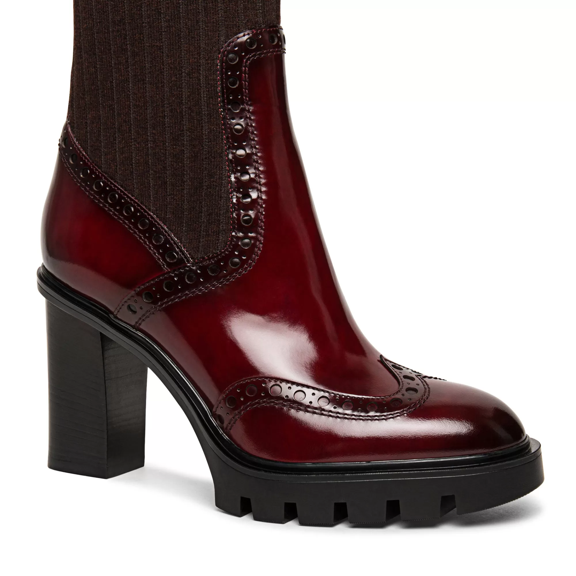 Cheap Stivaletto tacco medio brogue con calzino da donna in pelle bordeaux Vedi tutte le calzature | Stivali & Stivaletti