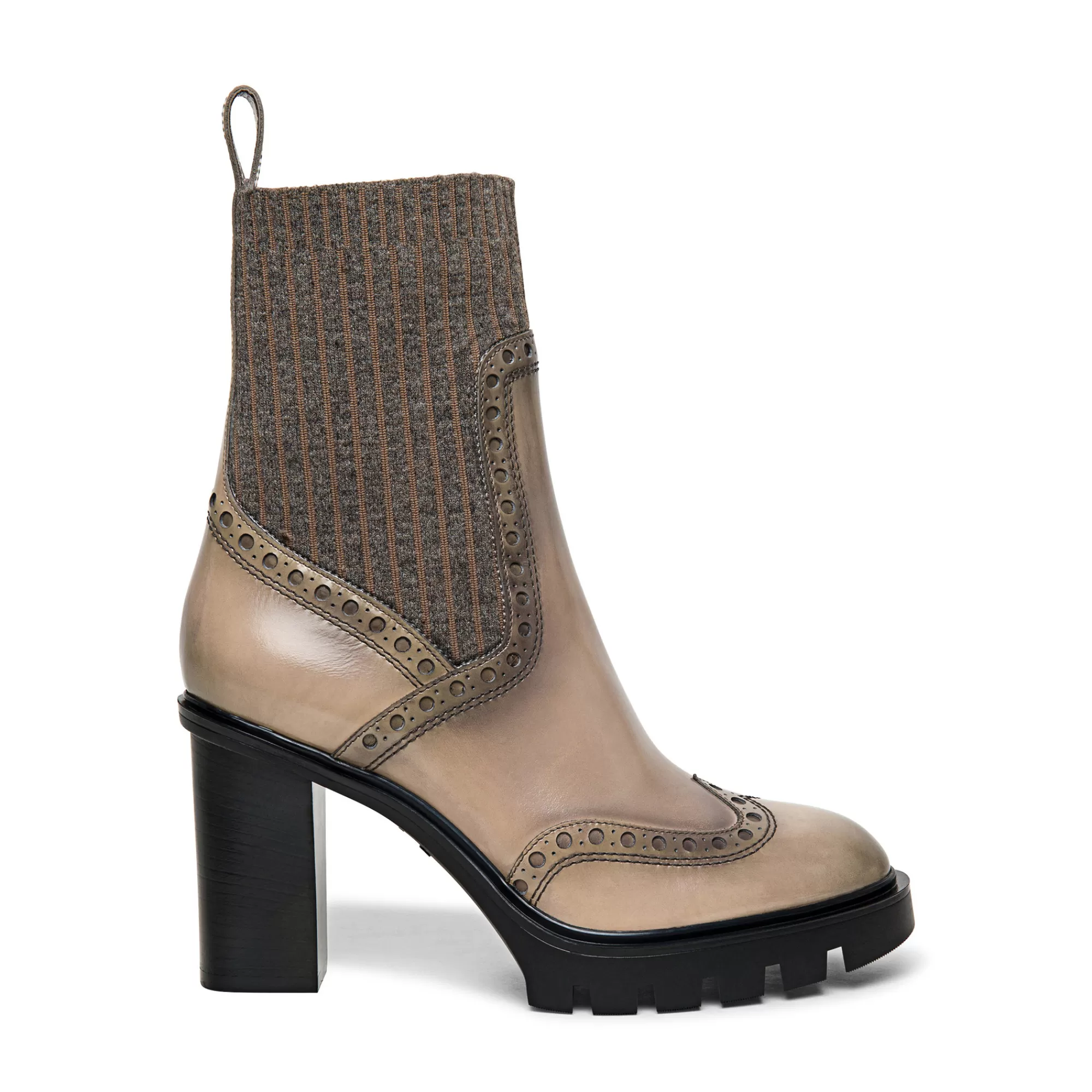 Flash Sale Stivaletto tacco medio brogue con calzino da donna in pelle grigia Vedi tutte le calzature | Stivali & Stivaletti