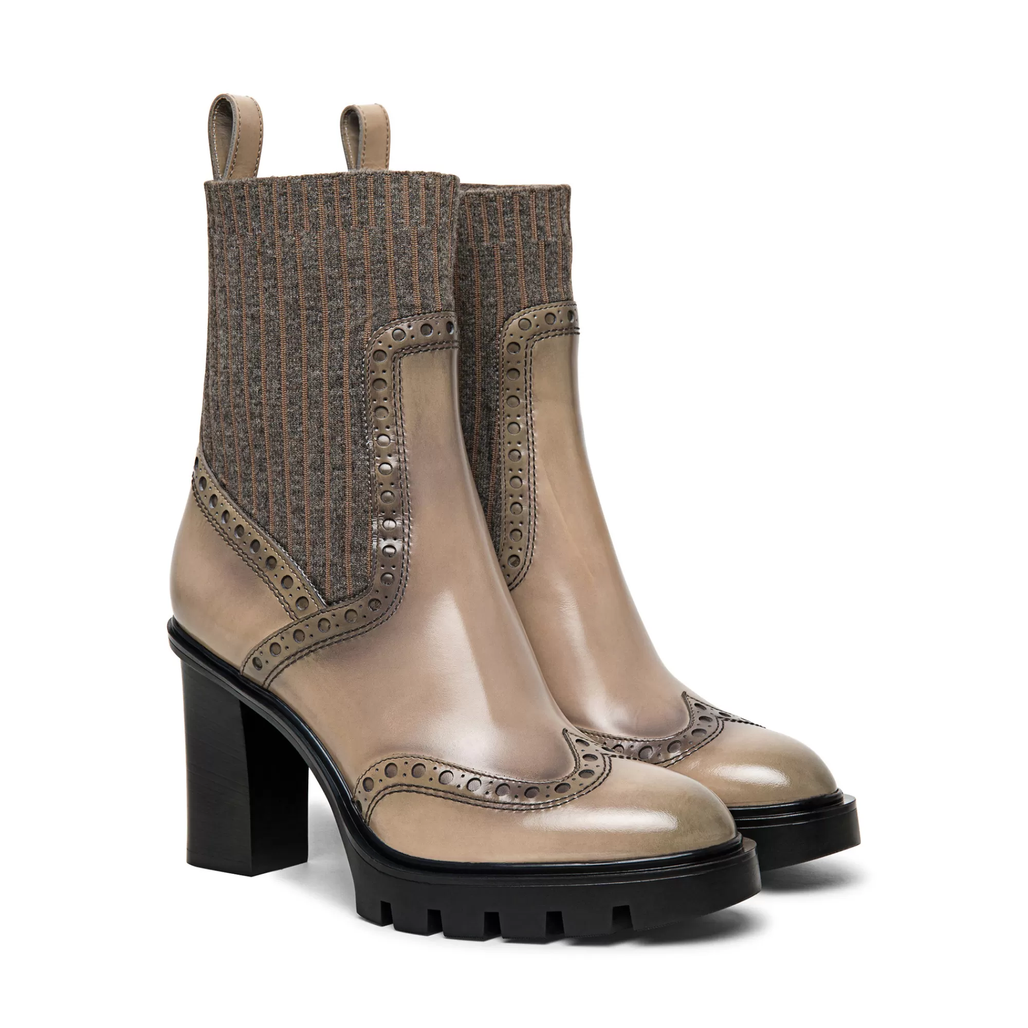 Flash Sale Stivaletto tacco medio brogue con calzino da donna in pelle grigia Vedi tutte le calzature | Stivali & Stivaletti