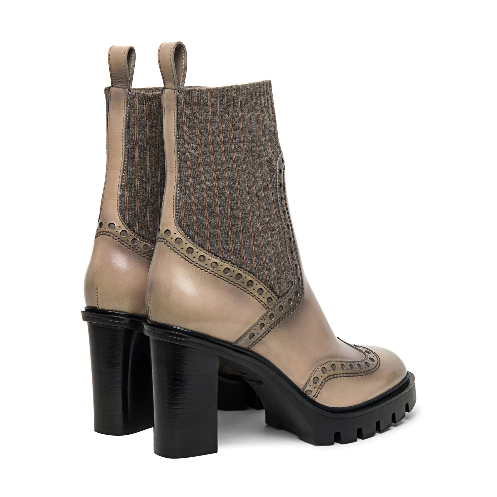 Flash Sale Stivaletto tacco medio brogue con calzino da donna in pelle grigia Vedi tutte le calzature | Stivali & Stivaletti