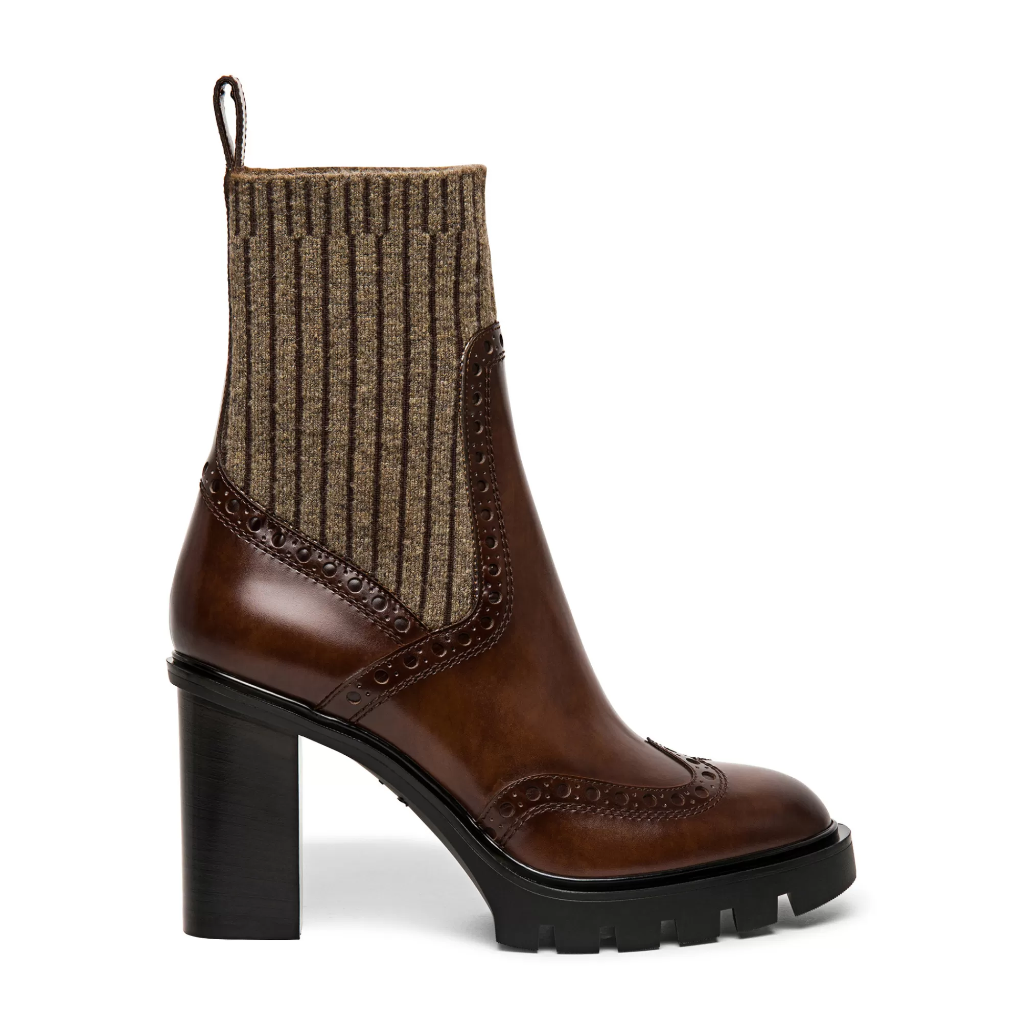 Outlet Stivaletto tacco medio brogue con calzino da donna in pelle marrone | SUGGERIMENTI Vedi tutte le calzature | Stivali & Stivaletti
