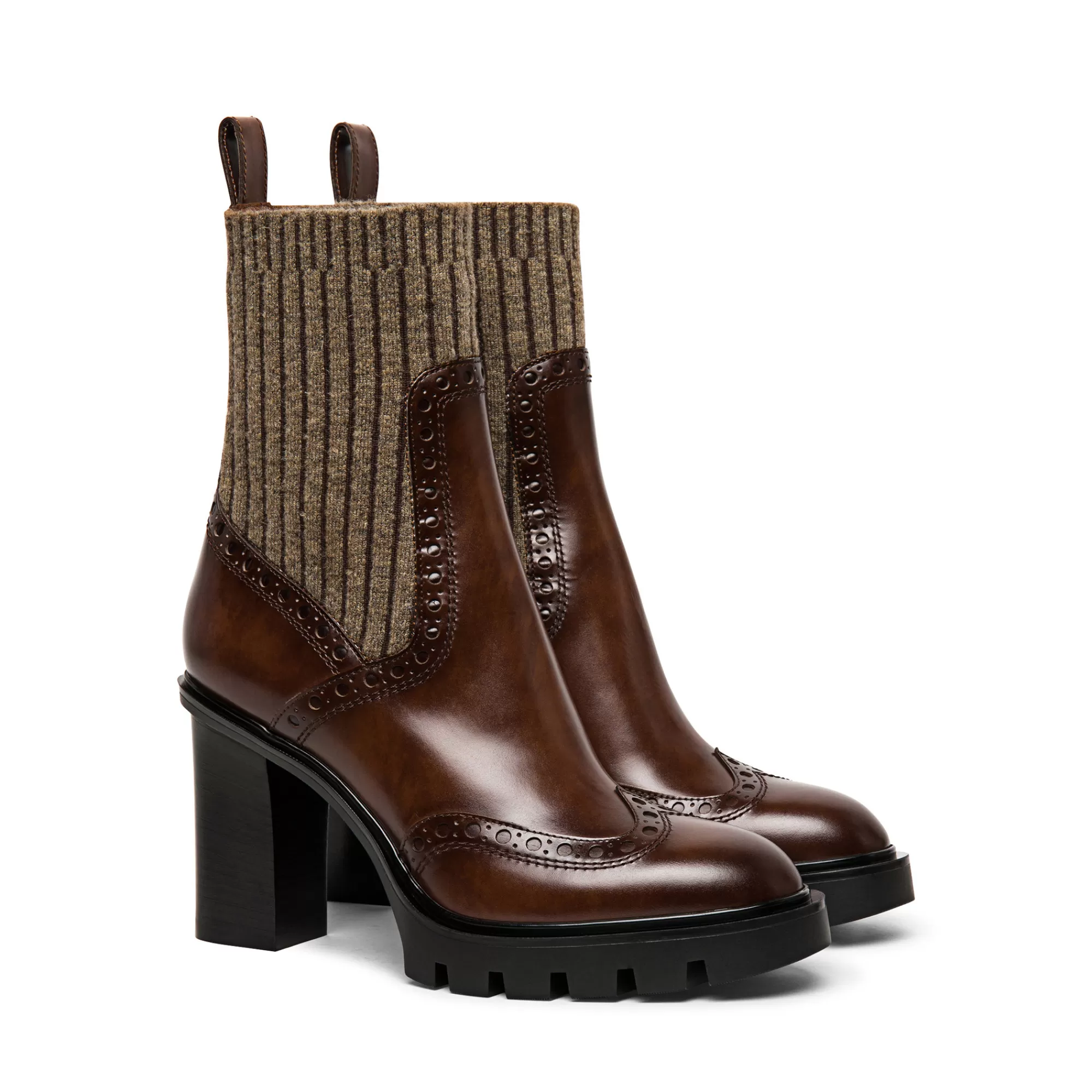 Outlet Stivaletto tacco medio brogue con calzino da donna in pelle marrone | SUGGERIMENTI Vedi tutte le calzature | Stivali & Stivaletti