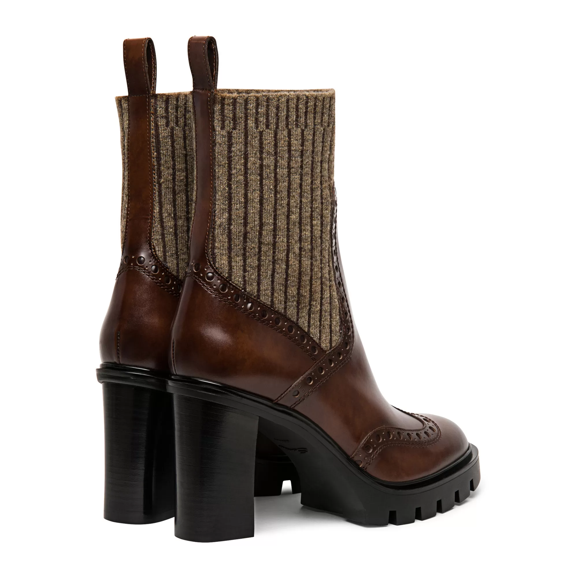 Outlet Stivaletto tacco medio brogue con calzino da donna in pelle marrone | SUGGERIMENTI Vedi tutte le calzature | Stivali & Stivaletti