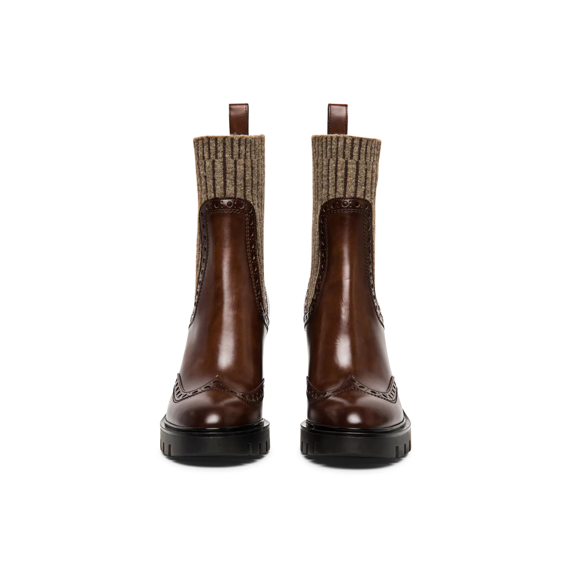 Outlet Stivaletto tacco medio brogue con calzino da donna in pelle marrone | SUGGERIMENTI Vedi tutte le calzature | Stivali & Stivaletti