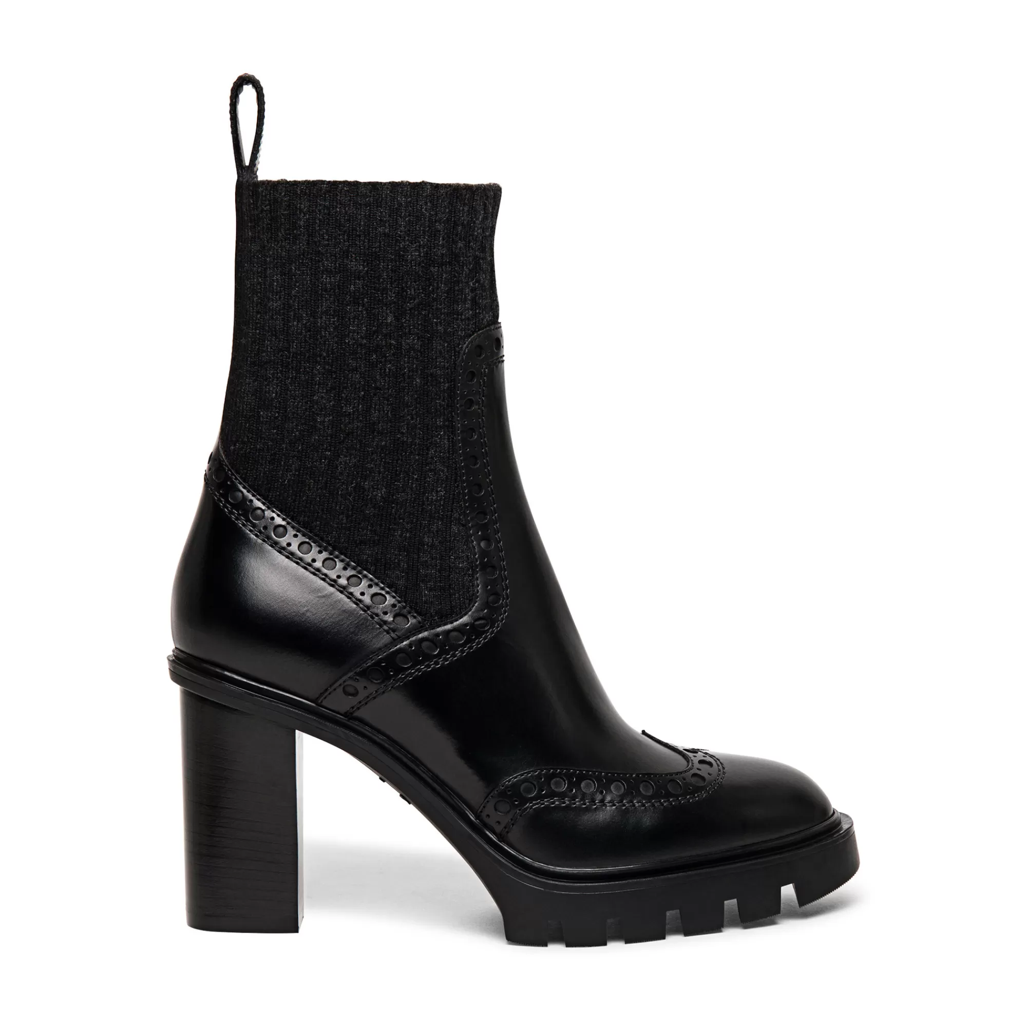 New Stivaletto tacco medio brogue con calzino da donna in pelle nera | SUGGERIMENTI Vedi tutte le calzature | Stivali & Stivaletti
