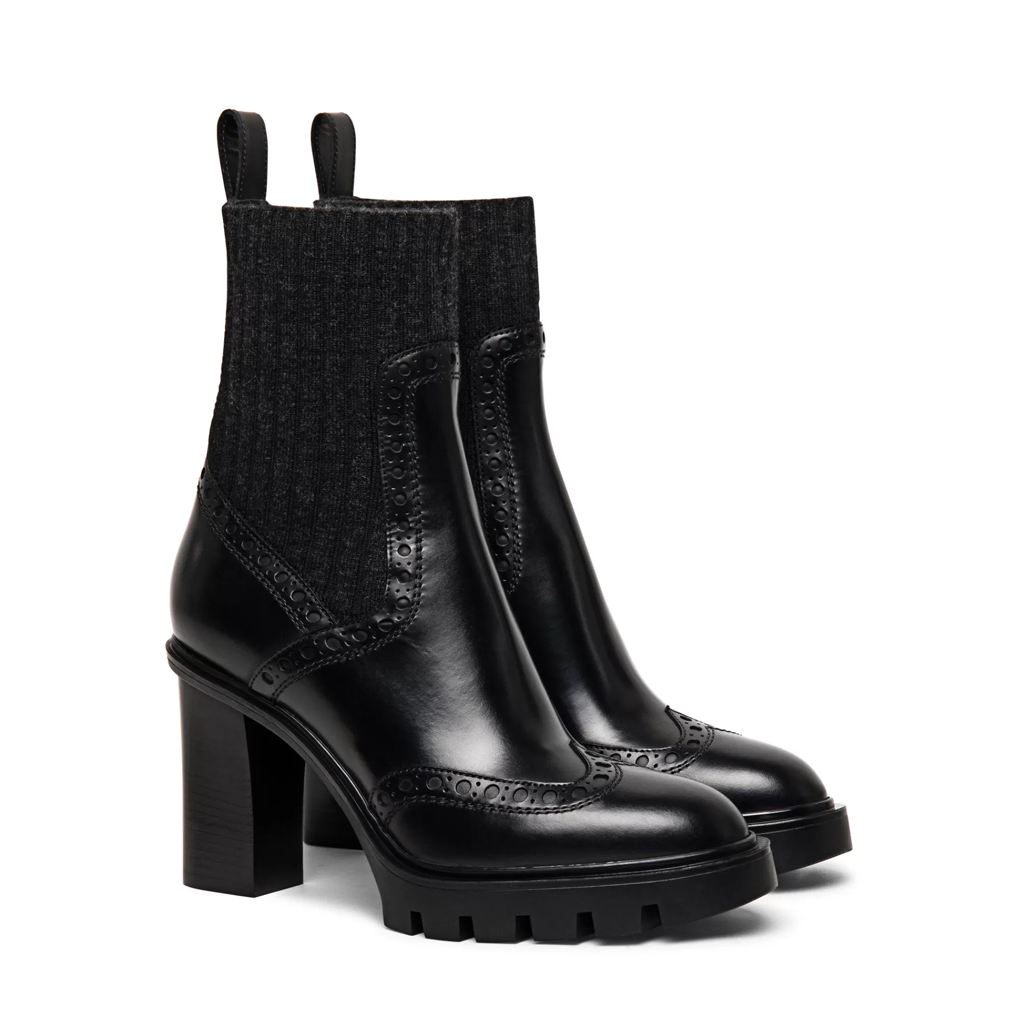 New Stivaletto tacco medio brogue con calzino da donna in pelle nera | SUGGERIMENTI Vedi tutte le calzature | Stivali & Stivaletti