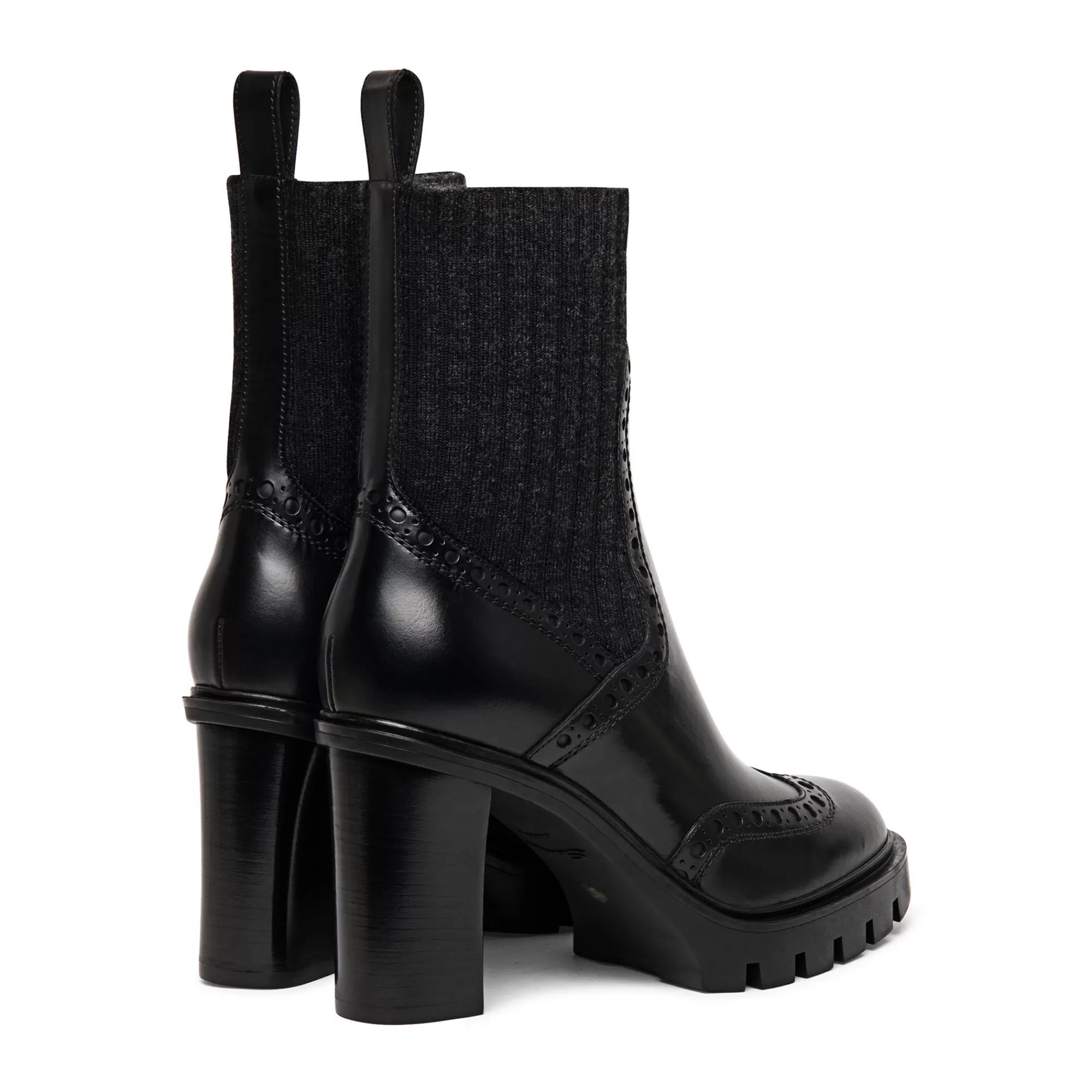 New Stivaletto tacco medio brogue con calzino da donna in pelle nera | SUGGERIMENTI Vedi tutte le calzature | Stivali & Stivaletti