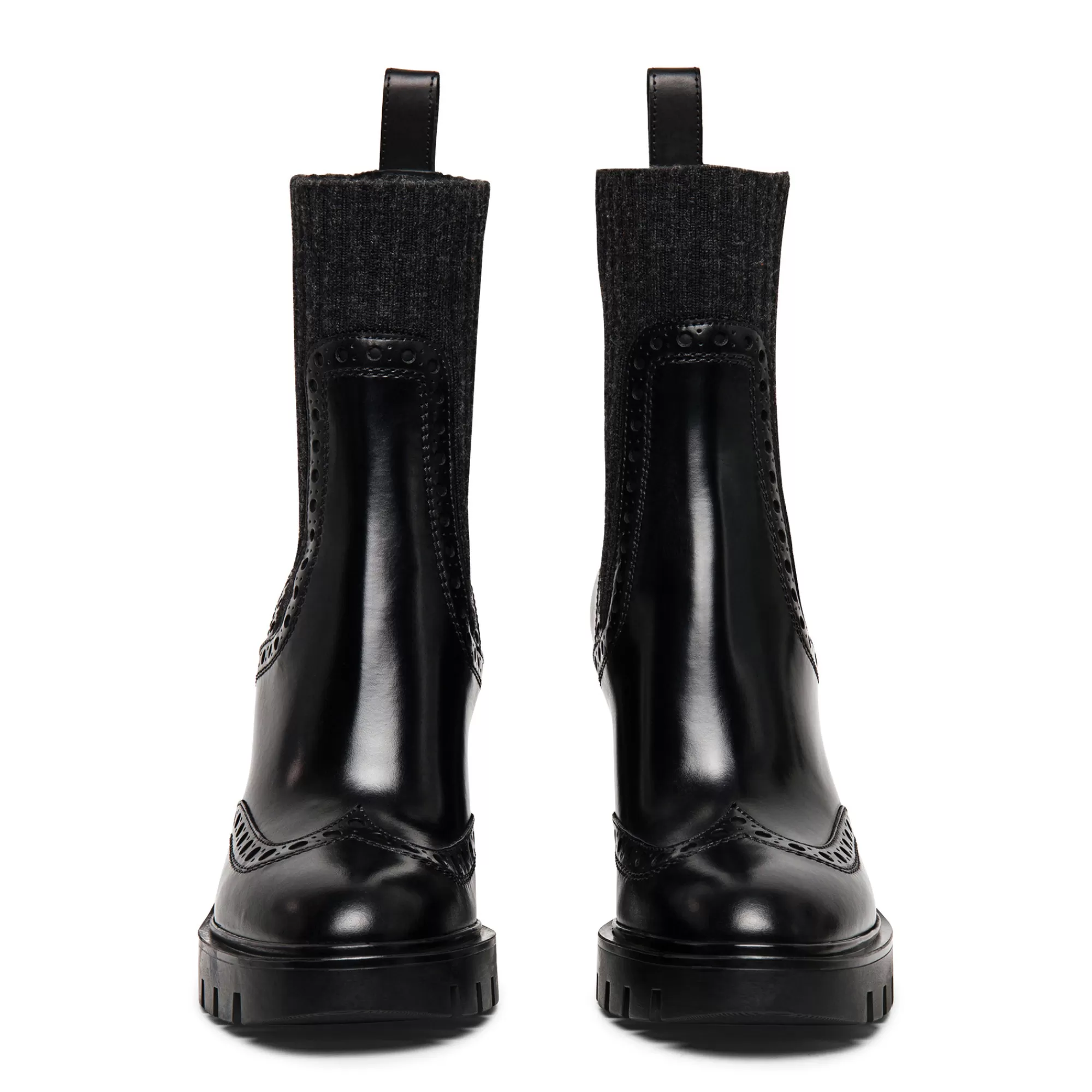 New Stivaletto tacco medio brogue con calzino da donna in pelle nera | SUGGERIMENTI Vedi tutte le calzature | Stivali & Stivaletti