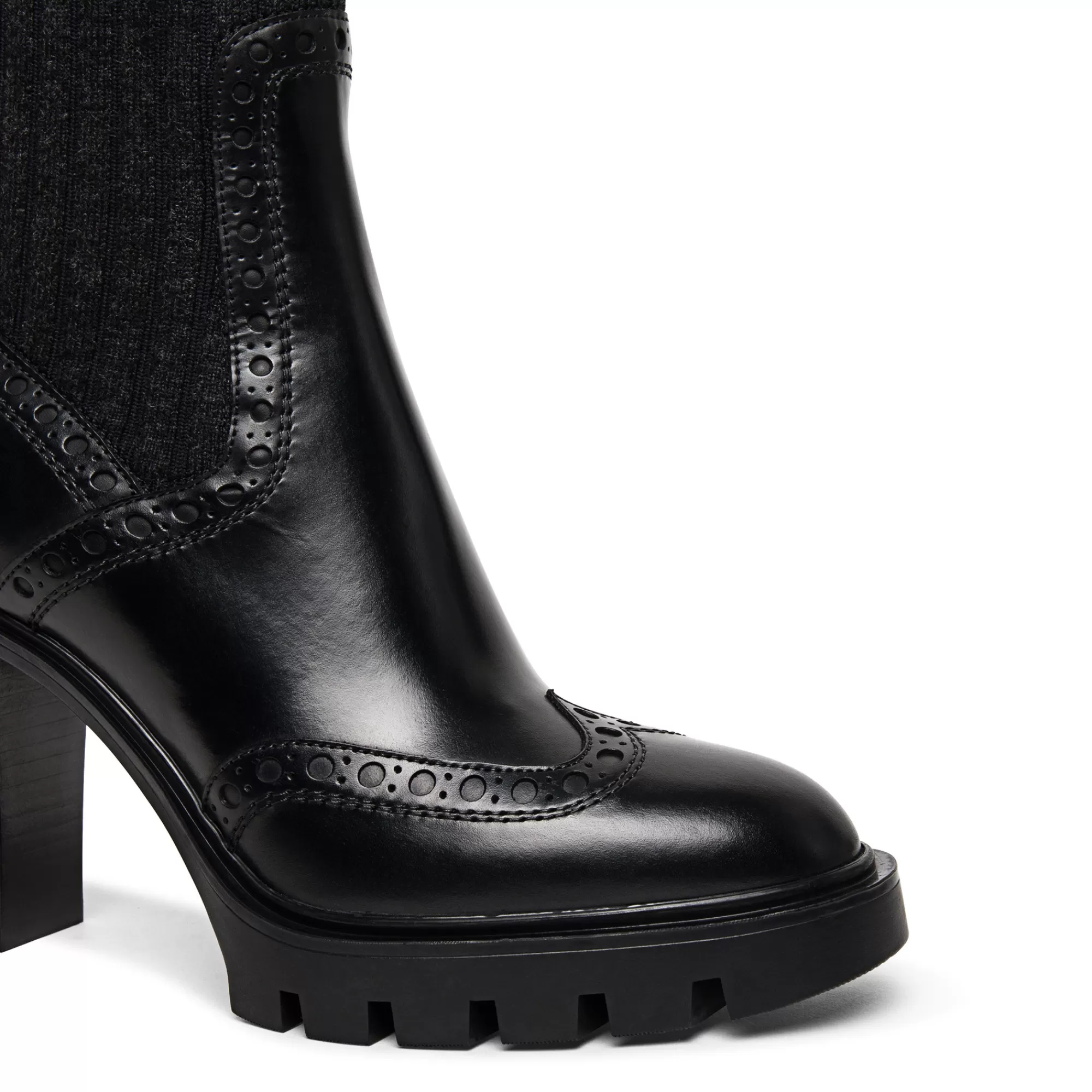 New Stivaletto tacco medio brogue con calzino da donna in pelle nera | SUGGERIMENTI Vedi tutte le calzature | Stivali & Stivaletti