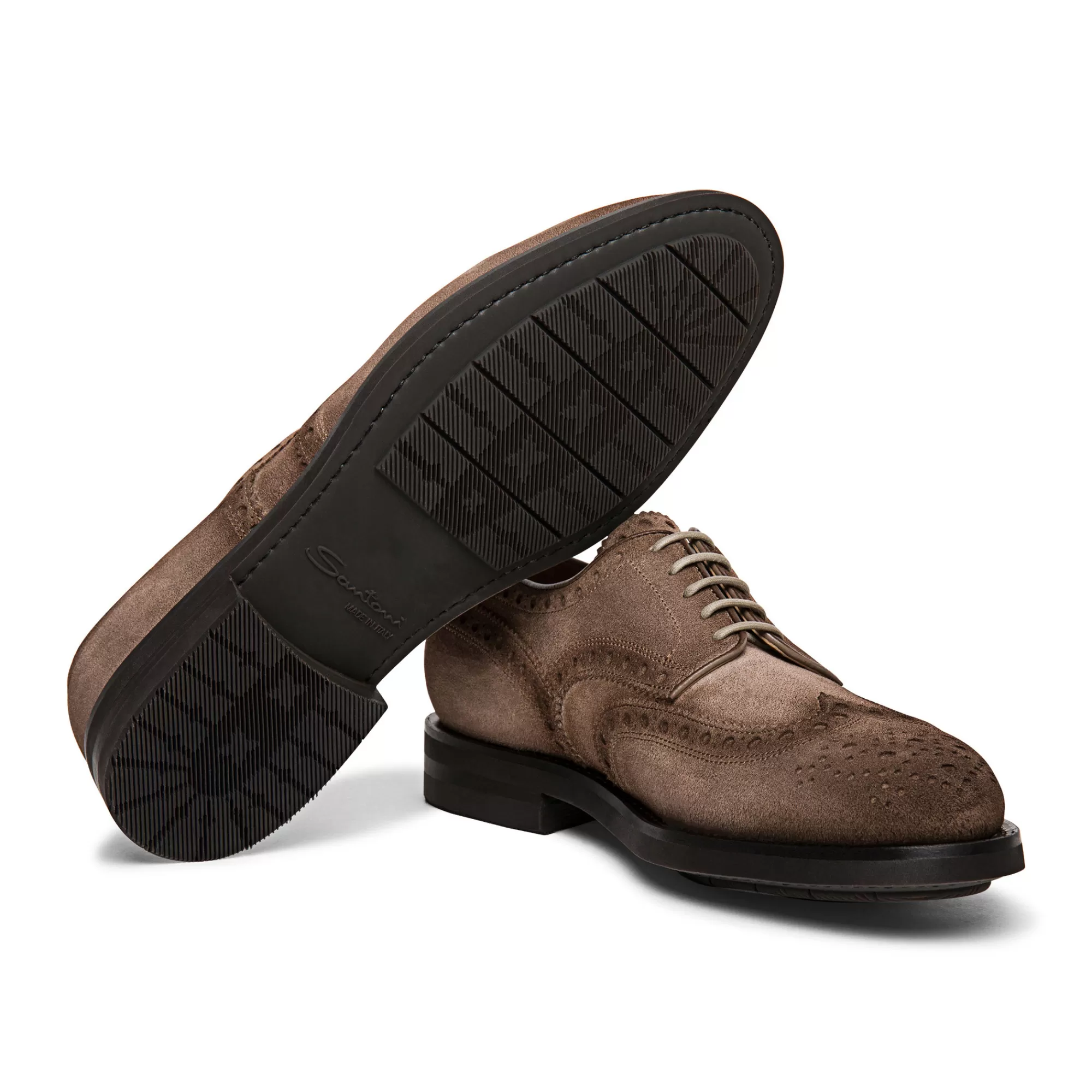 Shop Stringata derby brogue da uomo in suede tortora Vedi tutte le calzature | Stringate